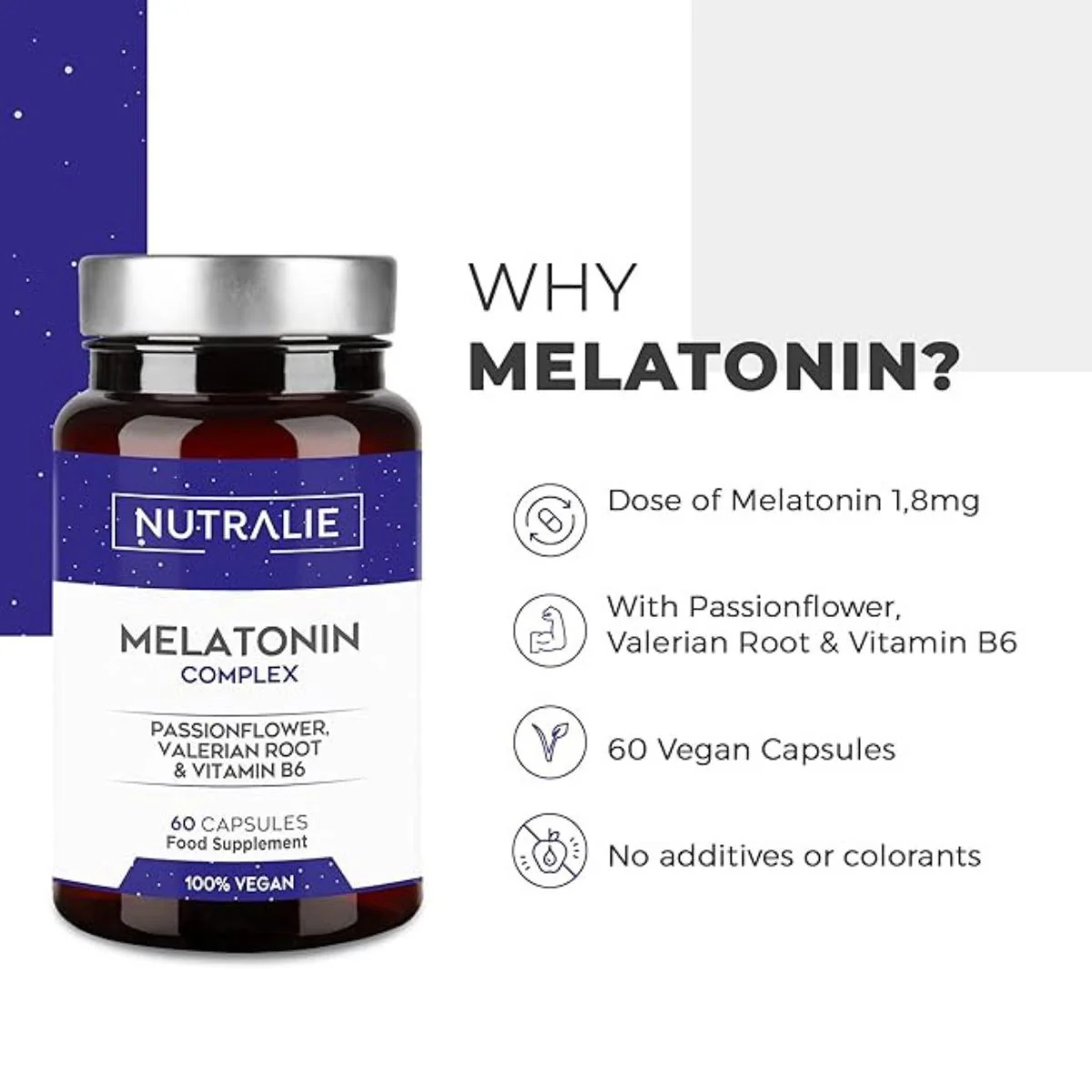 Pack 2x Nutralie Melatonina con Pasiflora + Raíz Valeriana + B6 60 cápsulas - Image 2