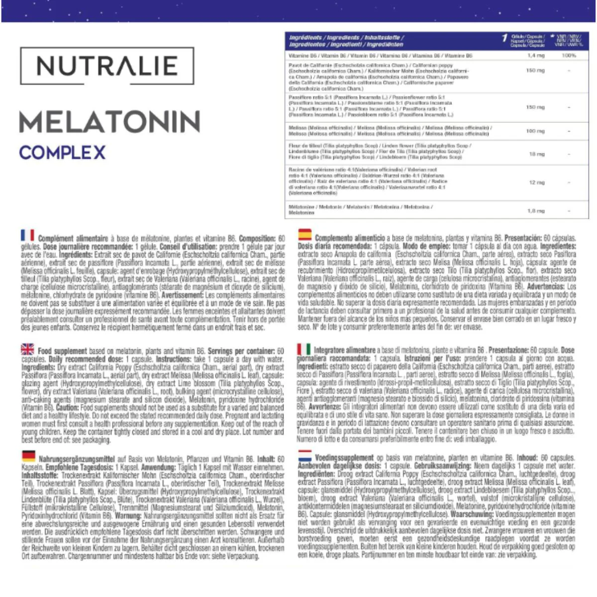 Pack 2x Nutralie Melatonina con Pasiflora + Raíz Valeriana + B6 60 cápsulas - Image 4