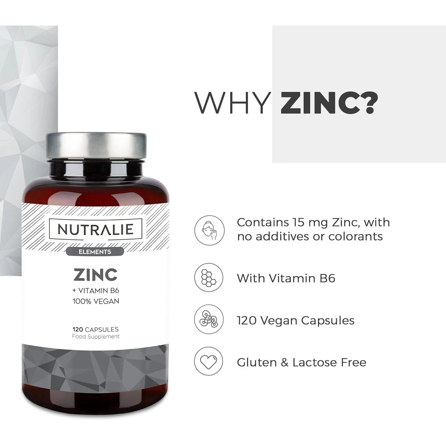 Pack 2x Nutralie Zinc con Vitamina B6 Acné Piel Pelo Vegano 120 Cápsulas - Image 2