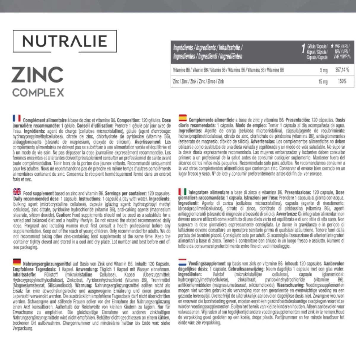 Pack 2x Nutralie Zinc con Vitamina B6 Acné Piel Pelo Vegano 120 Cápsulas - Image 5