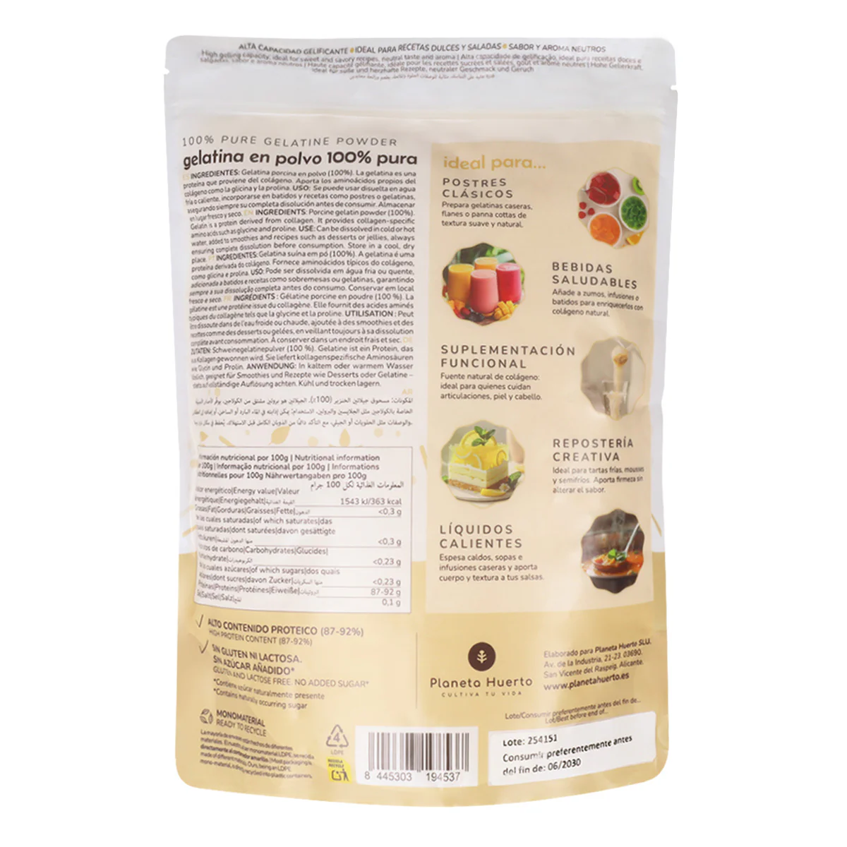 Pack 3x Gelatina neutra en polvo fuente de colágeno Planeta Huerto 1 Kg - Image 2