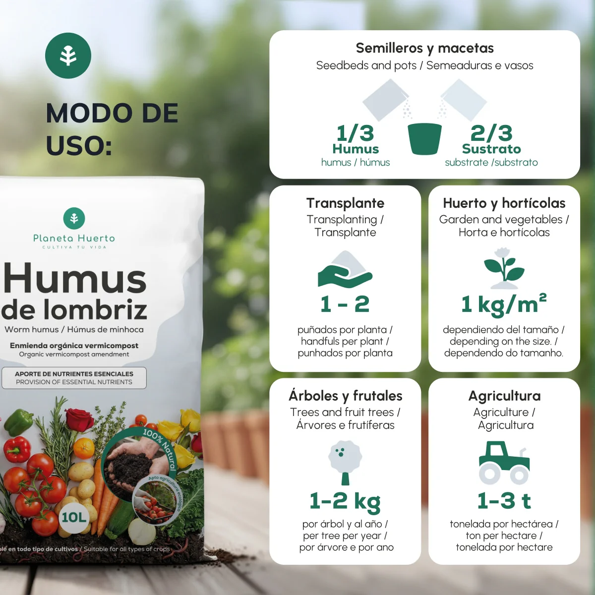 Pack 3x Humus de Lombriz 100% Natural Planeta Huerto 10 L - Image 5