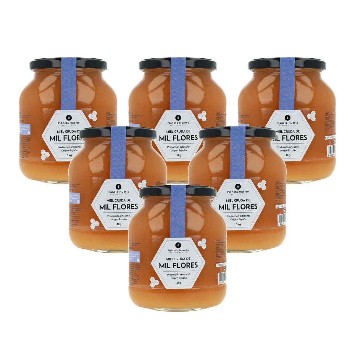 Pack 6x Miel Cruda de Mil Flores Planeta Huerto 1 Kg