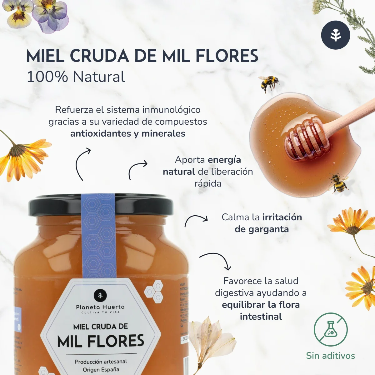 Pack 6x Miel Cruda de Mil Flores Planeta Huerto 1 Kg - Image 6