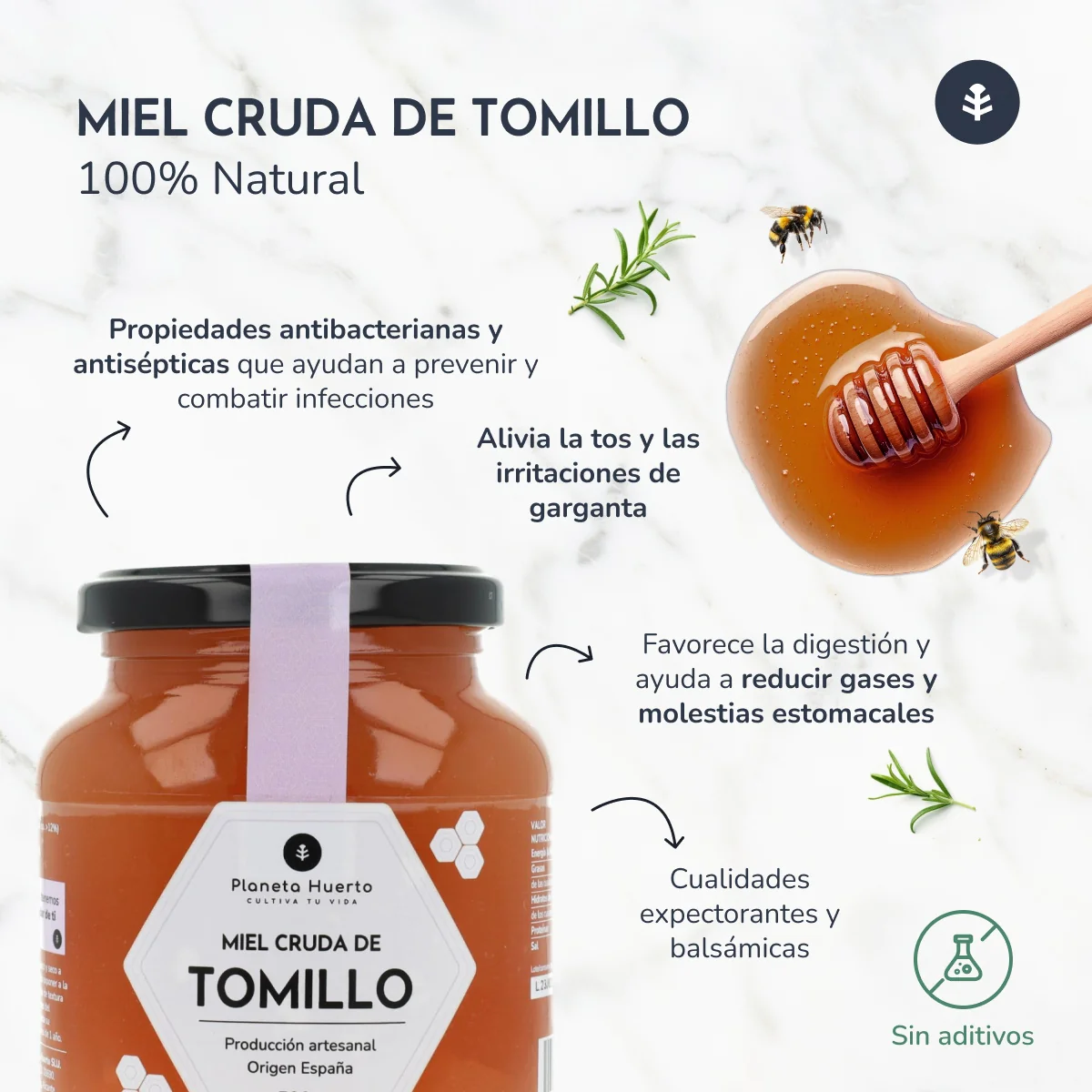 Pack 6x Miel Cruda de Tomillo Planeta Huerto 1 Kg - Image 5