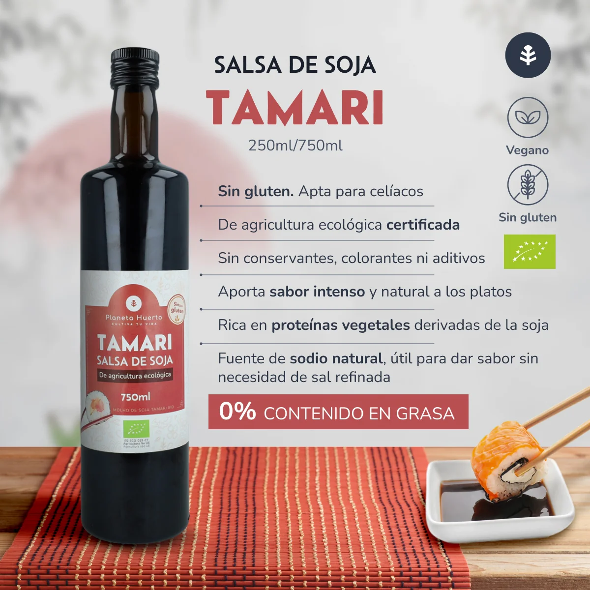 Pack 6x Salsa de soja Tamari ECO Planeta Huerto 750 ml - Image 3