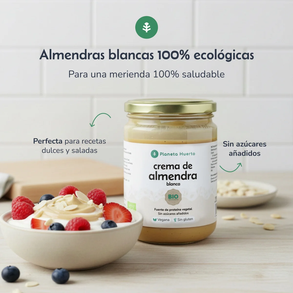 Pack 9x Crema de Almendras Blancas ECO Planeta Huerto 350g - Image 4