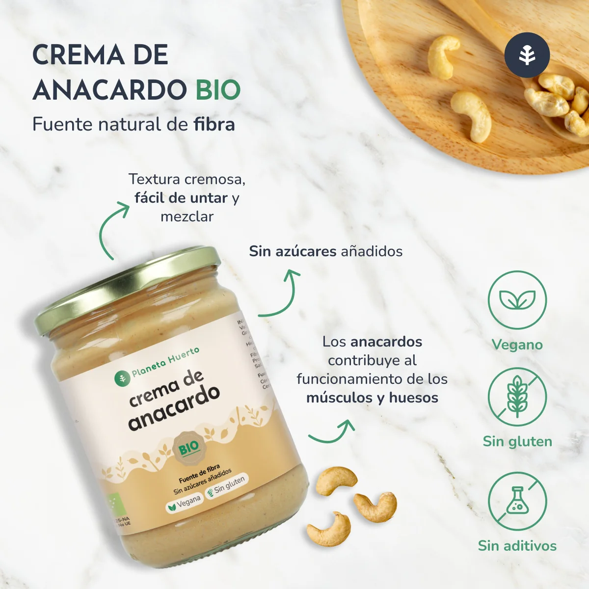 Pack 9x Crema de Anacardo ECO Planeta Huerto 350 g - Image 4
