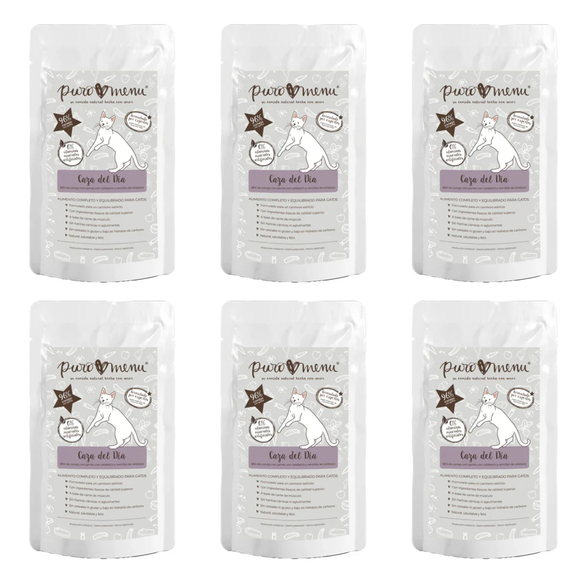 Pack Caza del Día (Conejo) Puromenu 6x100 g Comida húmeda Barf gatos