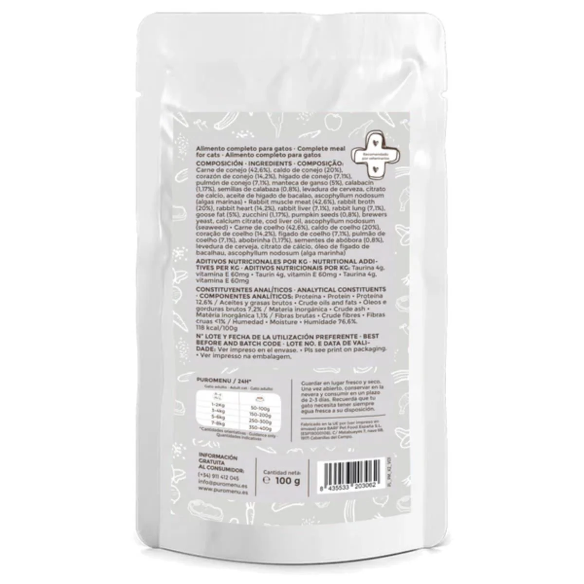 Pack Caza del Día (Conejo) Puromenu 6x100 g Comida húmeda Barf gatos - Image 2