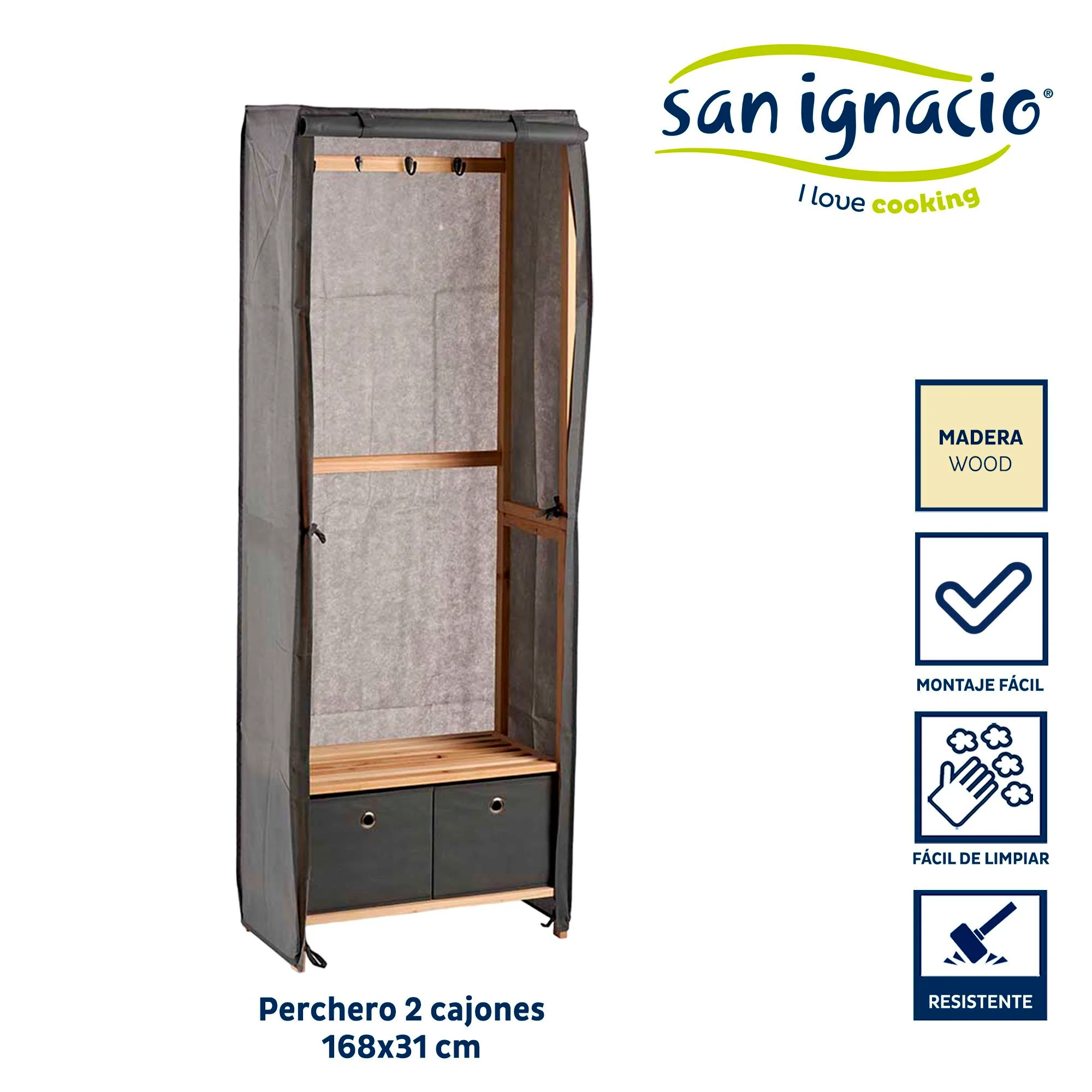 Perchero Tela Con 2 Cajones Grises Kipit – Organiza Con Estilo Y Práctica - Image 2