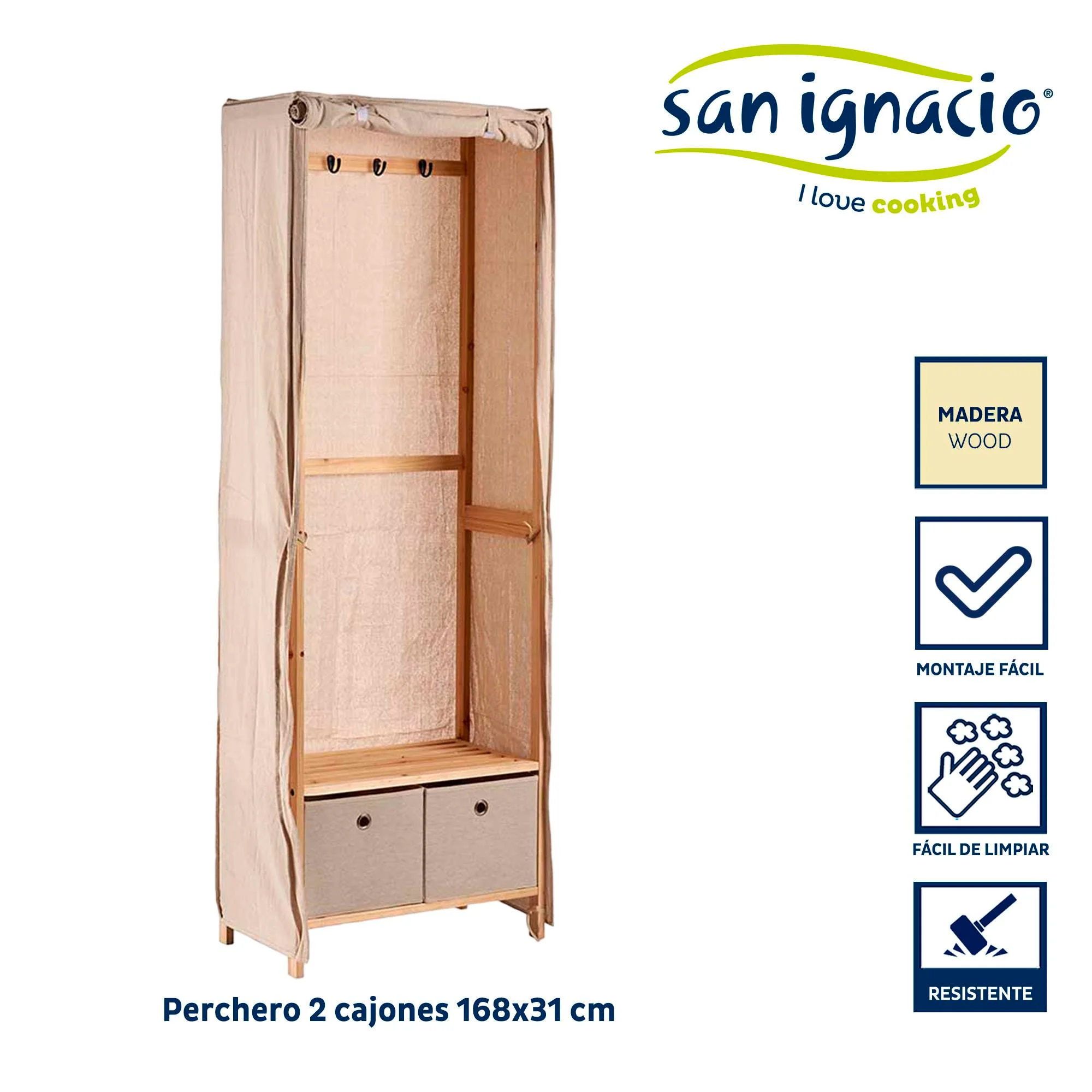 Perchero Tela Con 2 Cajones Naturales Kipit – Funcionalidad Y Estilo Ideal - Image 2