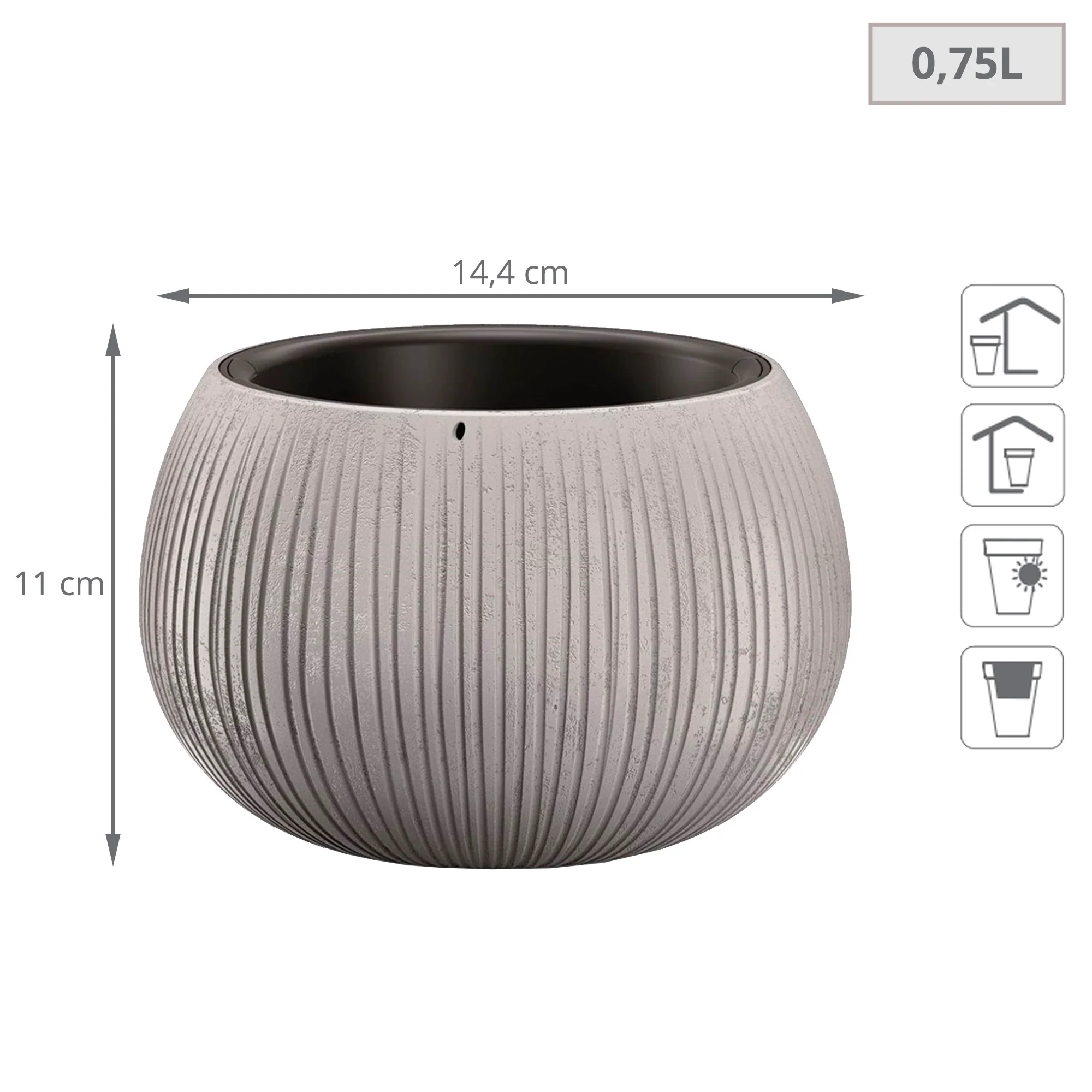 Prosperplast Beton Bowl De Plástico Con Depósito En Color Cemento, 11 (alto) X 14,4 (ancho) X 14,4 (profundo) Cms - Image 2