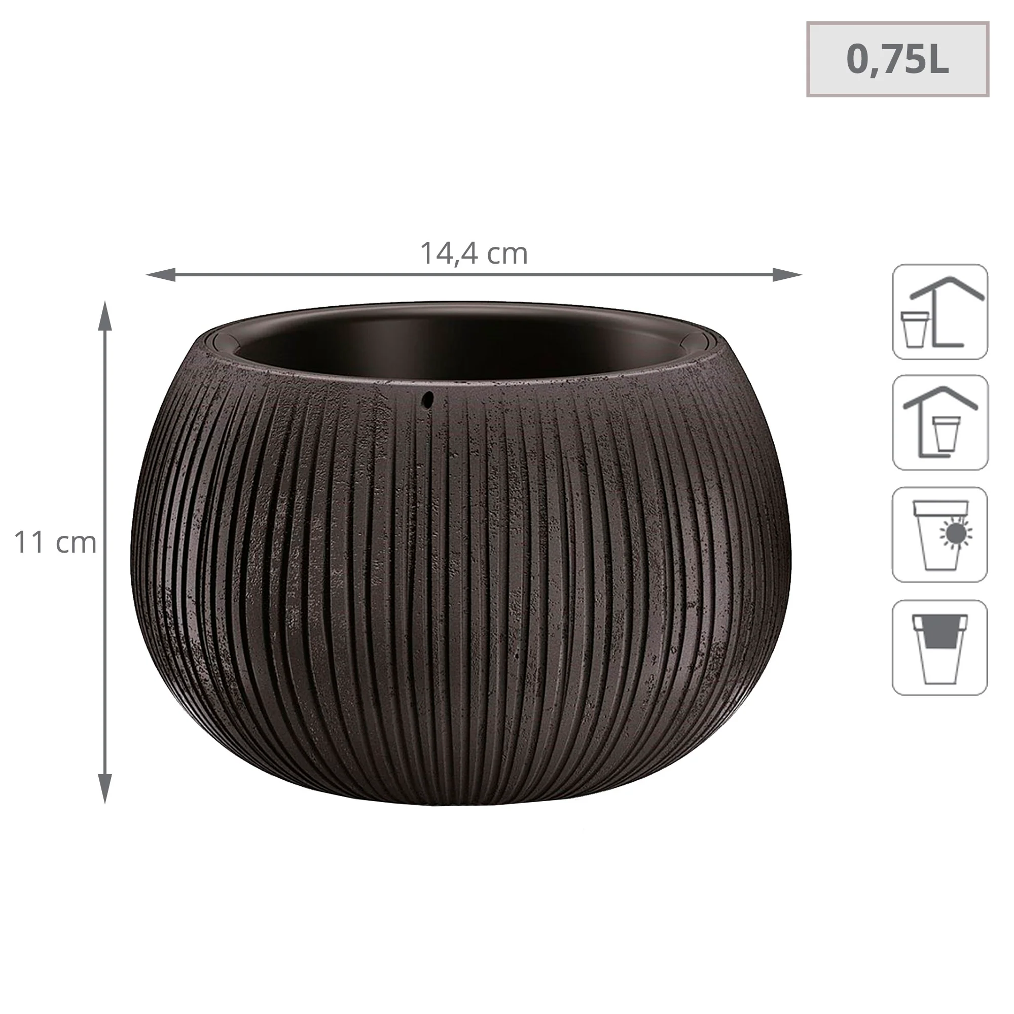 Prosperplast Beton Bowl De Plástico Con Depósito En Color Cemento Negro, 11 (alto) X 14,4 (ancho) X 14,4 (profundo) Cms - Image 2