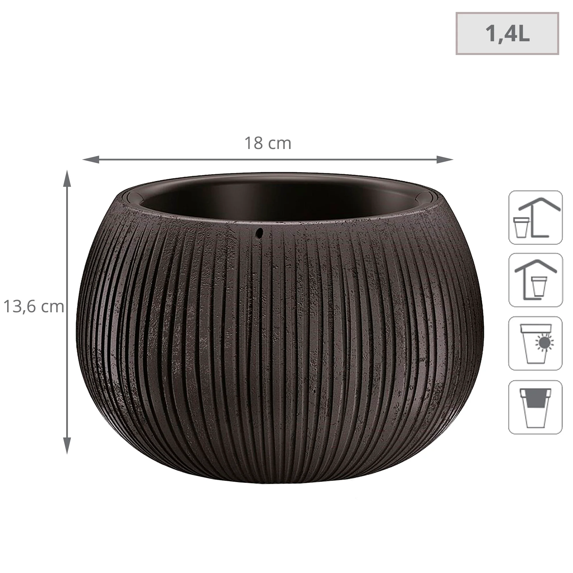 Prosperplast Beton Bowl De Plástico Con Depósito En Color Cemento Negro, 13,6 (alto) X 18 (ancho) X 18 (profundo) Cms - Image 2