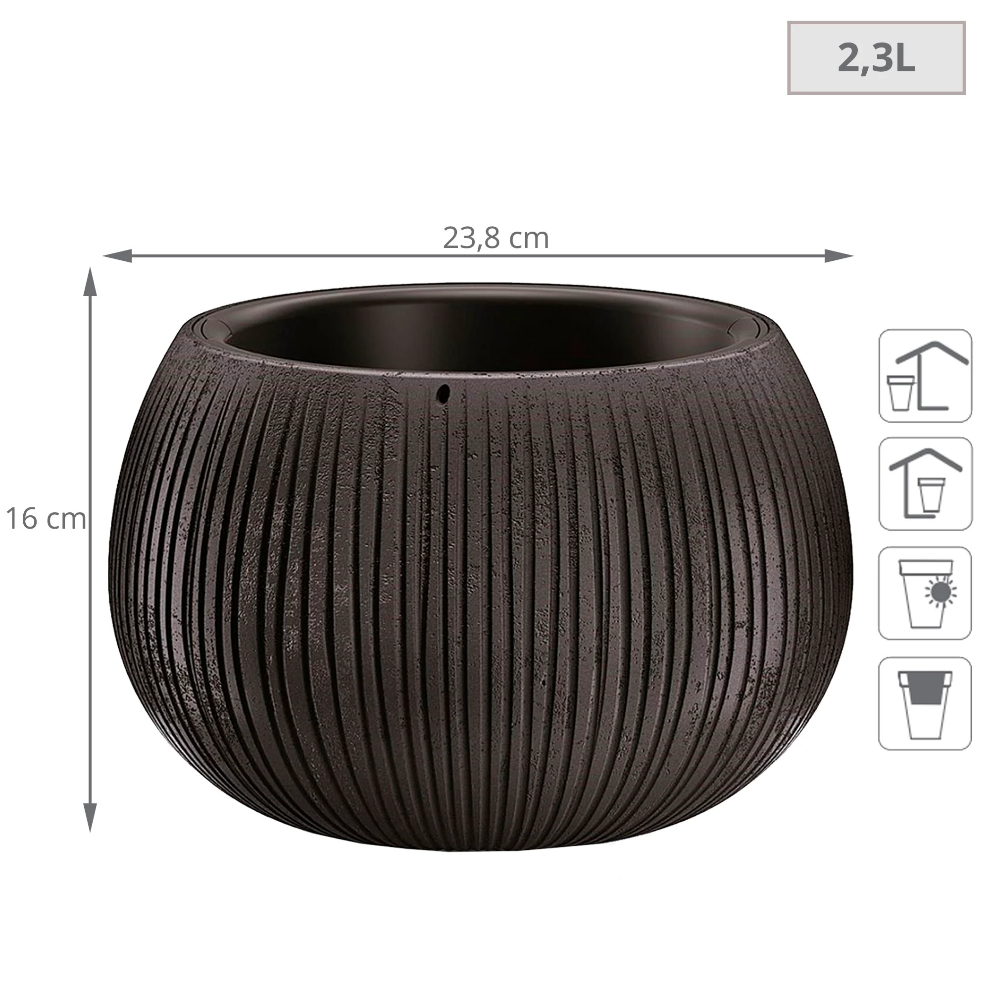 Prosperplast Beton Bowl De Plástico Con Depósito En Color Cemento Negro, 16,1 (alto) X 23,8 (ancho) X 23,8 (profundo) Cms - Image 2
