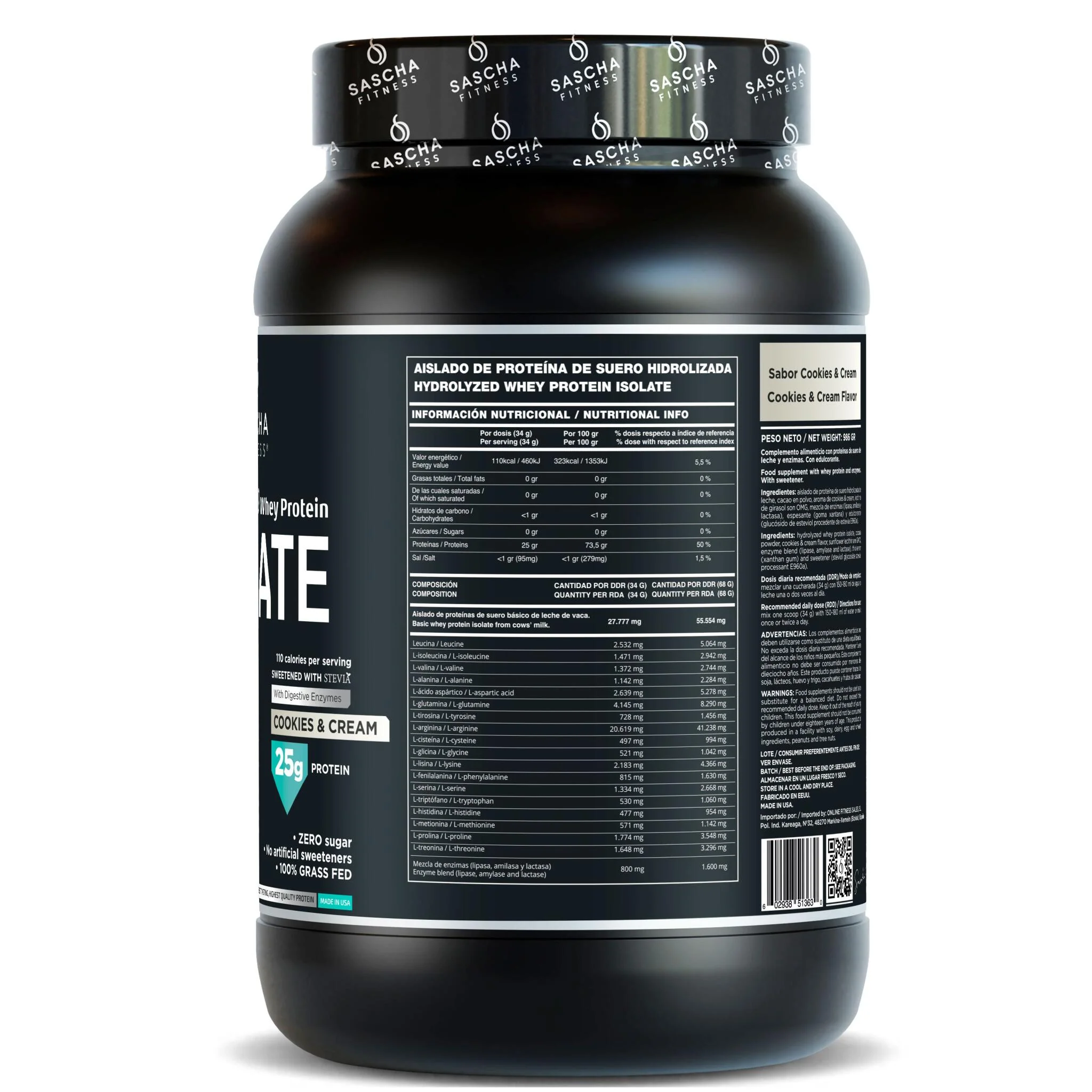 Proteína Whey Sabor Cookies - Sascha Fitness España - Image 2