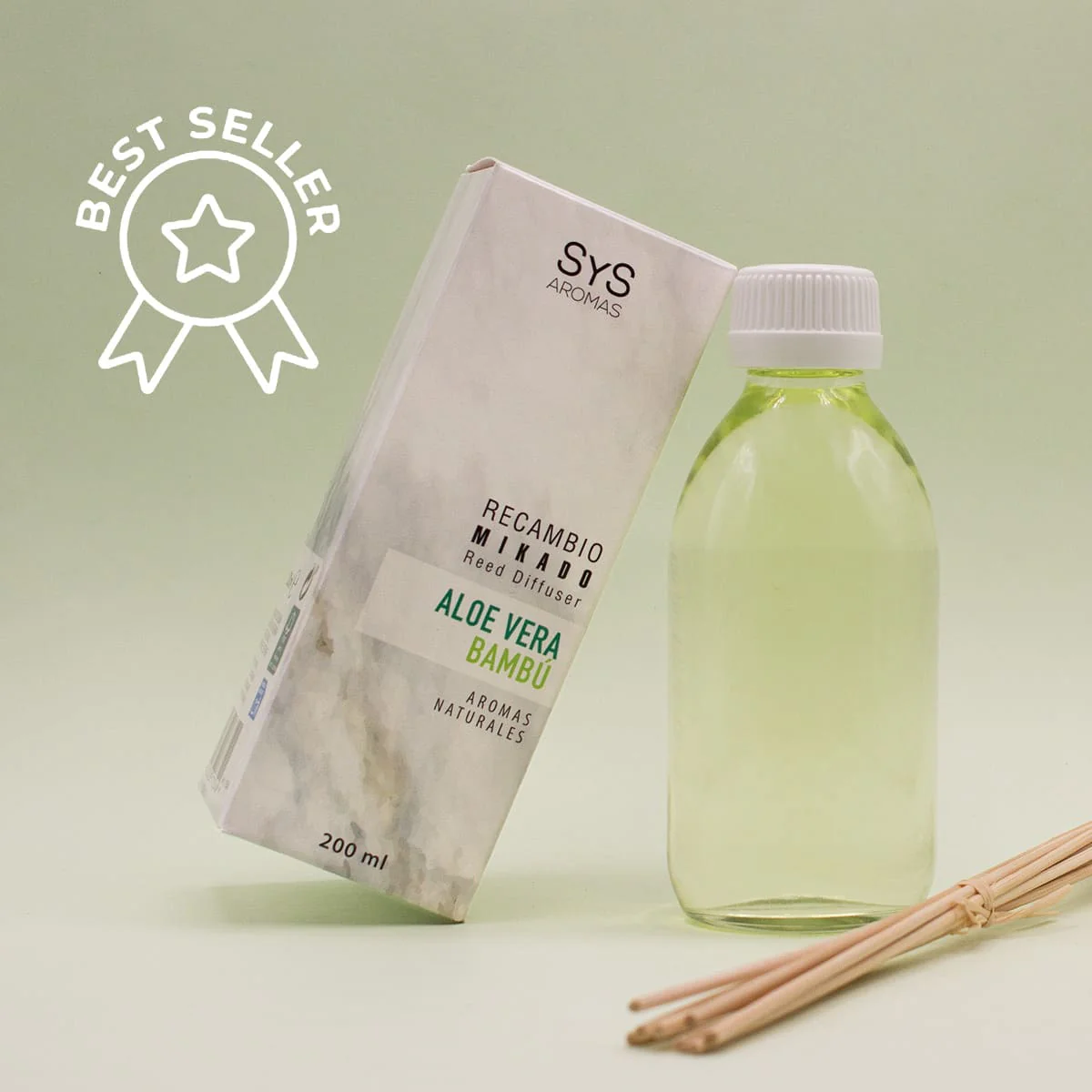 Recambio Mikado Aloe Vera y Bambú 200 ml con Varillas | Aroma Fresco Natural | Refill Difusor | Larga Duración - Image 2