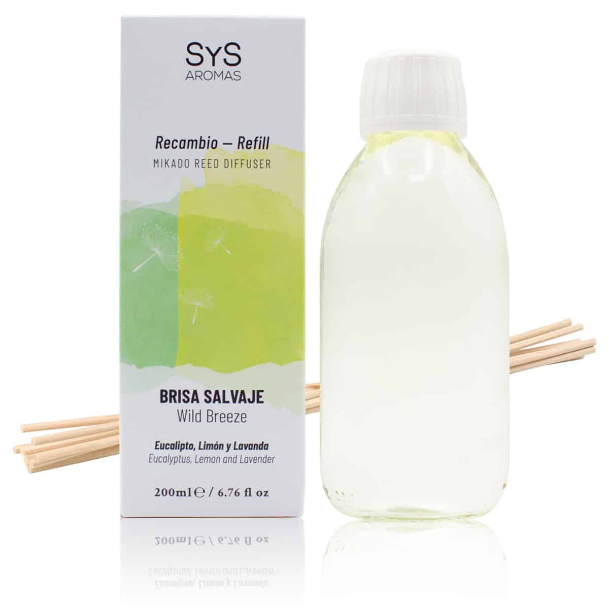 Recambio Mikado Brisa Salvaje 200 ml con Varillas | Aroma Fresco y Natural | Refill Difusor | Larga Duración