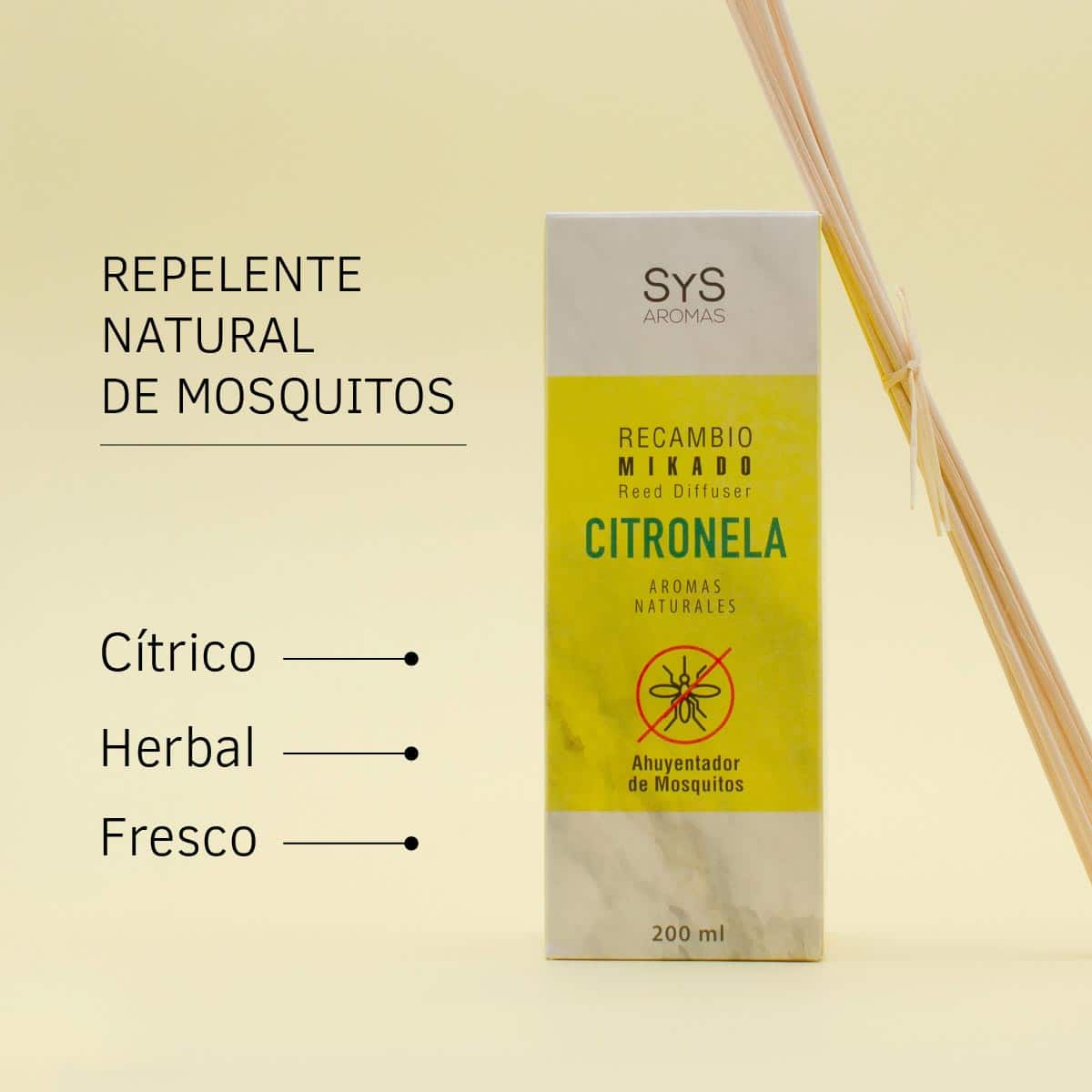 Recambio Mikado Citronela 200 Ml Con Varillas | Aroma Natural Antimosquitos | Ambiente Fresco Y Duradero | Sys Aromas - Image 2