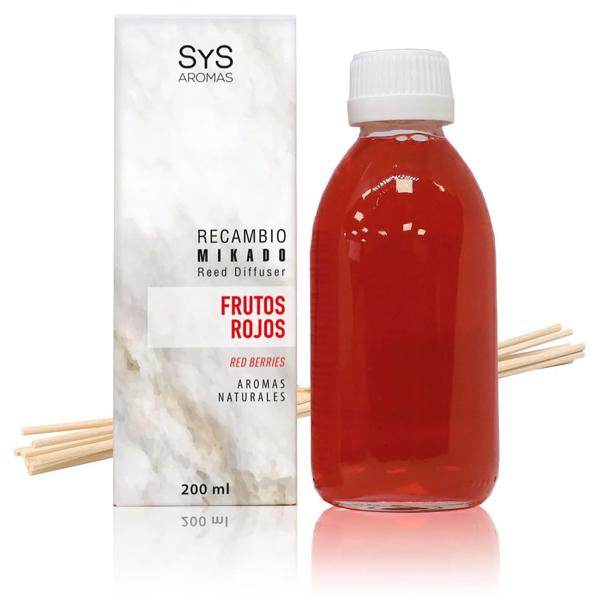 Recambio Mikado Frutos Rojos 200 ml con Varillas | Aroma Dulce y Frutado | Refill Difusor | Larga Duración