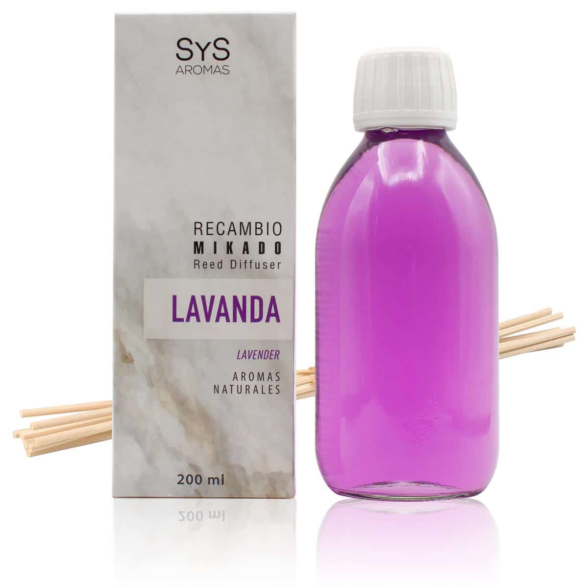 Recambio Mikado Lavanda 200 Ml con Varillas | Aroma Floral Relajante | Refill Difusor | Larga Duración