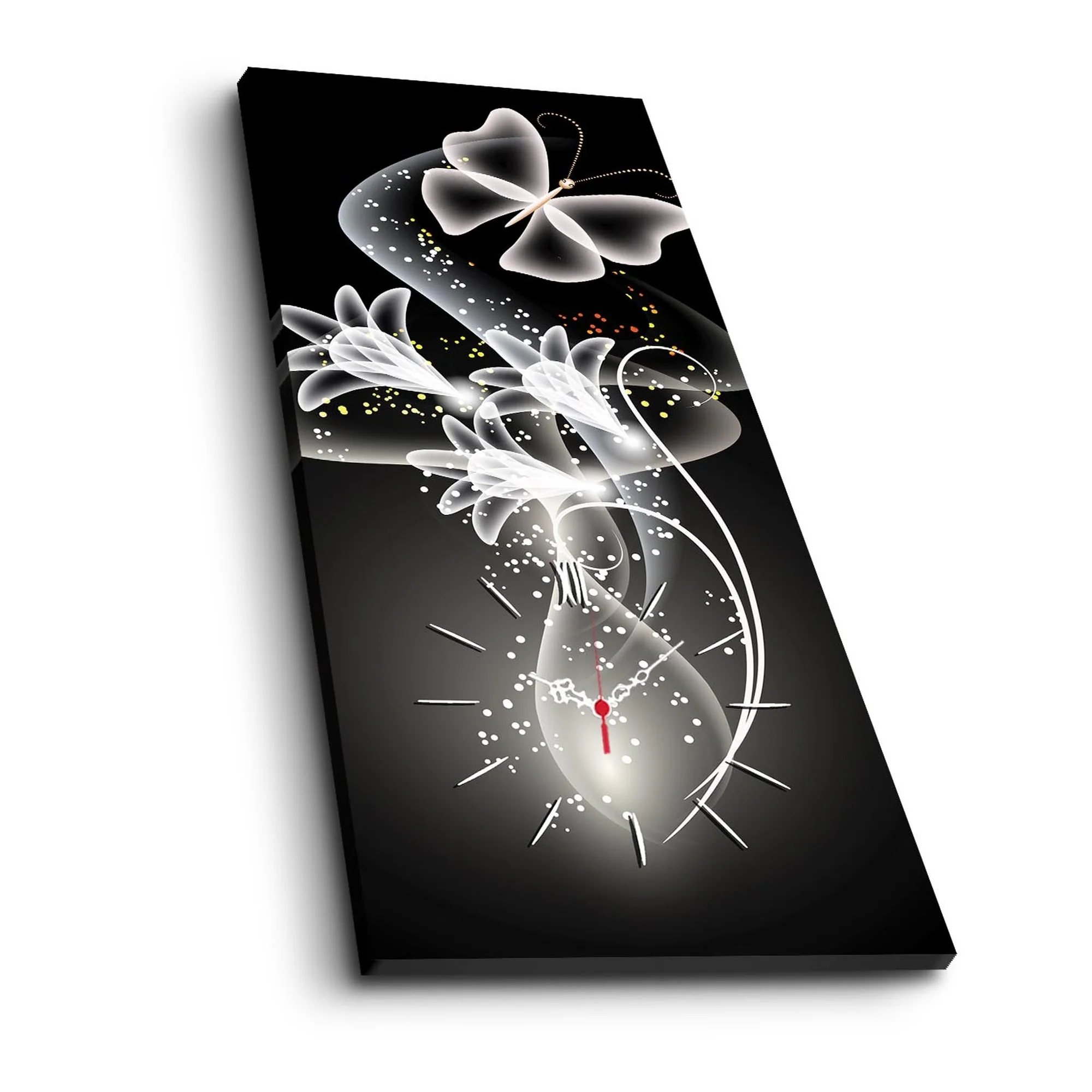 Reloj De Pared Con Lienzo Decorativo De Flores