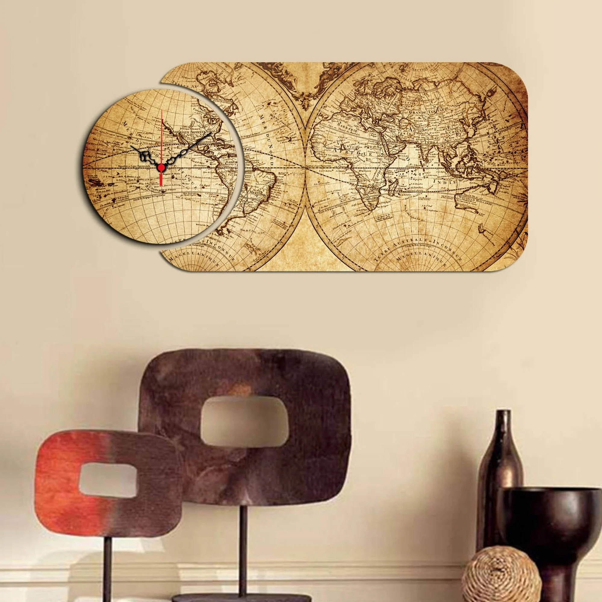 Reloj Mdf Decorativo Mapamundi (2 Piezas) - Image 6