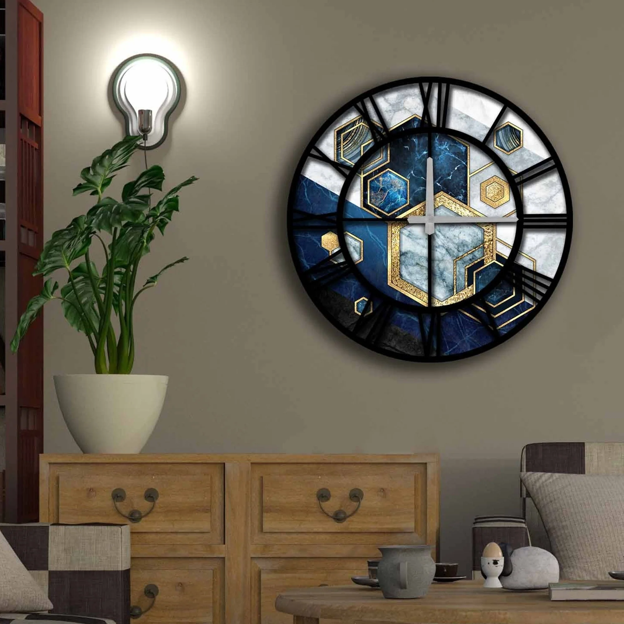 Reloj Mdf Dorado Y Azul - Image 2