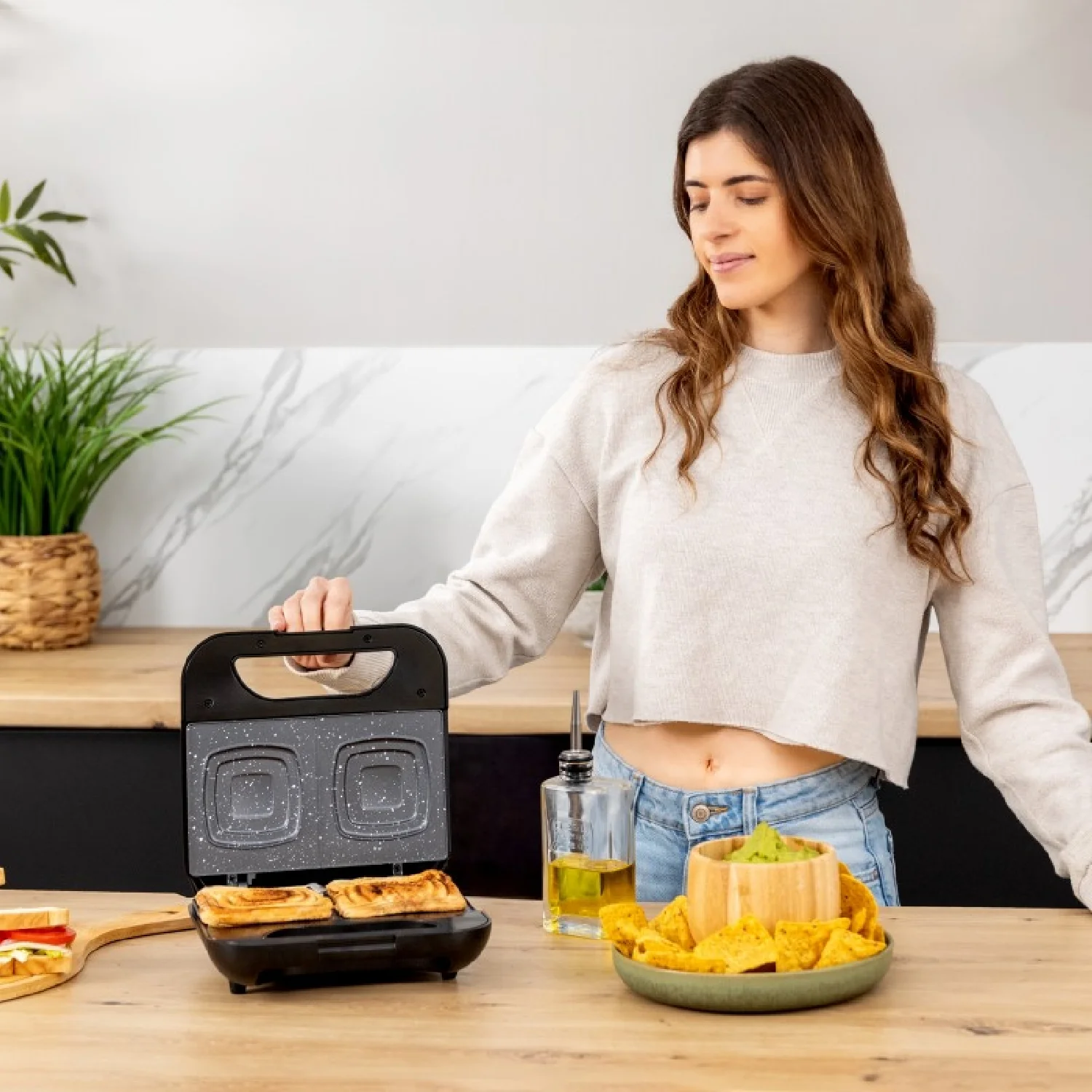 Sandwichera Rock'ntoast Square +, 800w De Potencia, Placa Cuadradas, Revestimiento Piedra Rockstone, Antiadherente, Acero Inoxidable, Revestimiento - Image 5