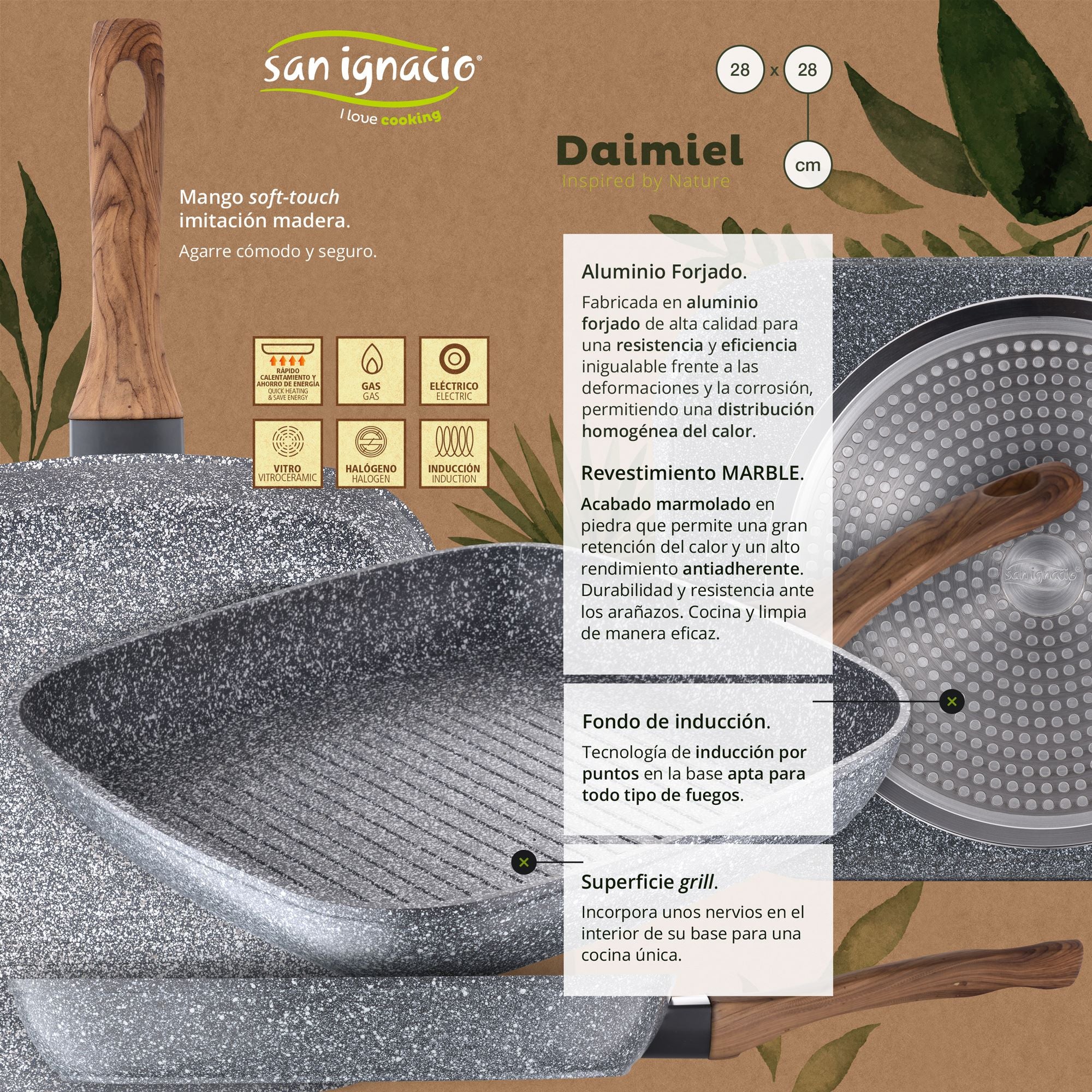 Sartén Asador 28x28cm Aluminio Forjado, Apta Para Inducción, Colección Daimiel - Image 2