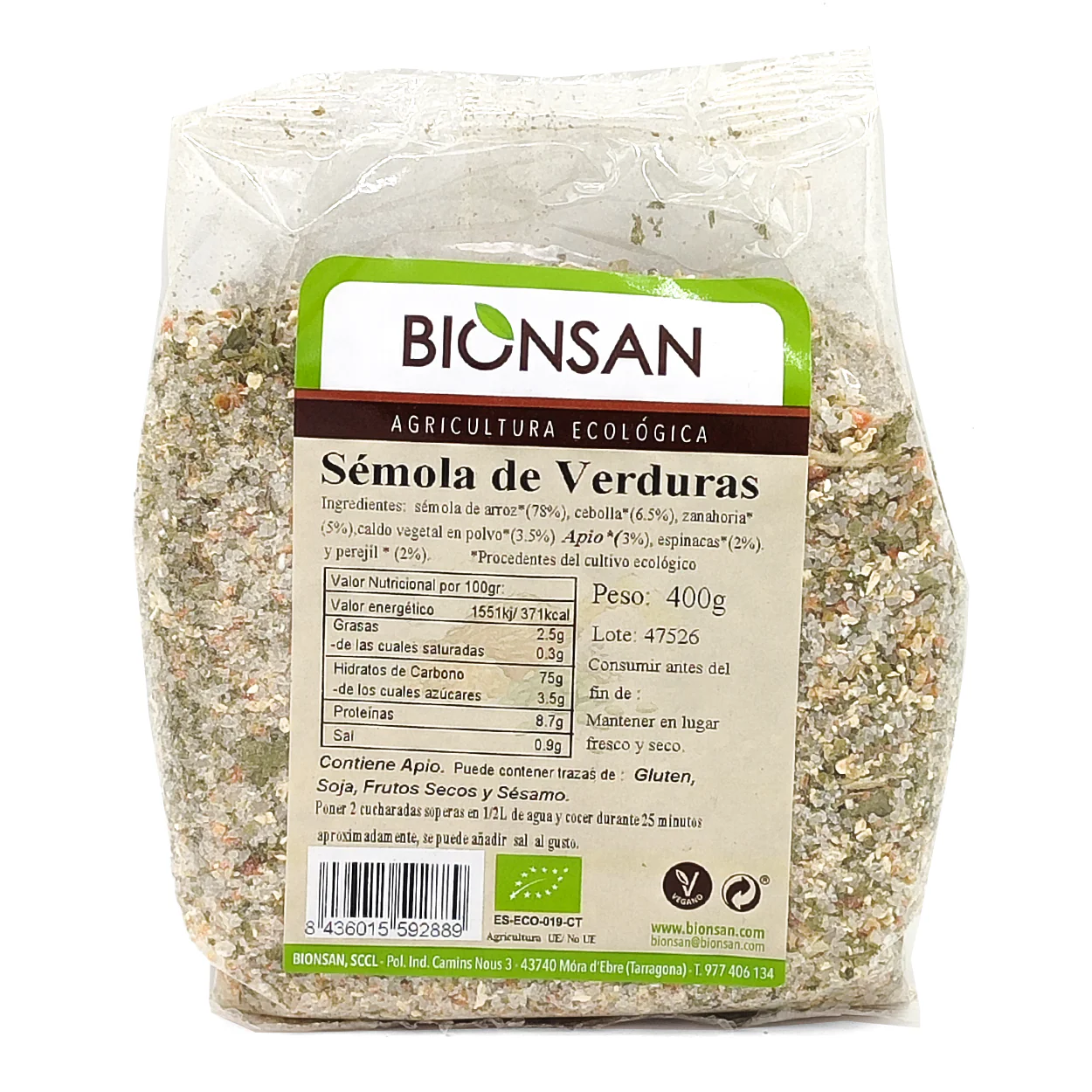 Sémola De Verduras Eco Bionsan 400g