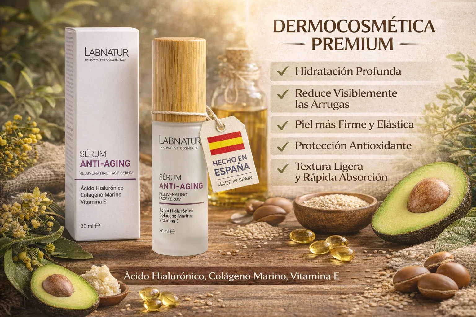 Sérum Anti-aging Labnatur 30 ml | Ácido Hialurónico | Colágeno Marino | Vitamina E | Hidratación Profunda | Reafirmante - Image 3