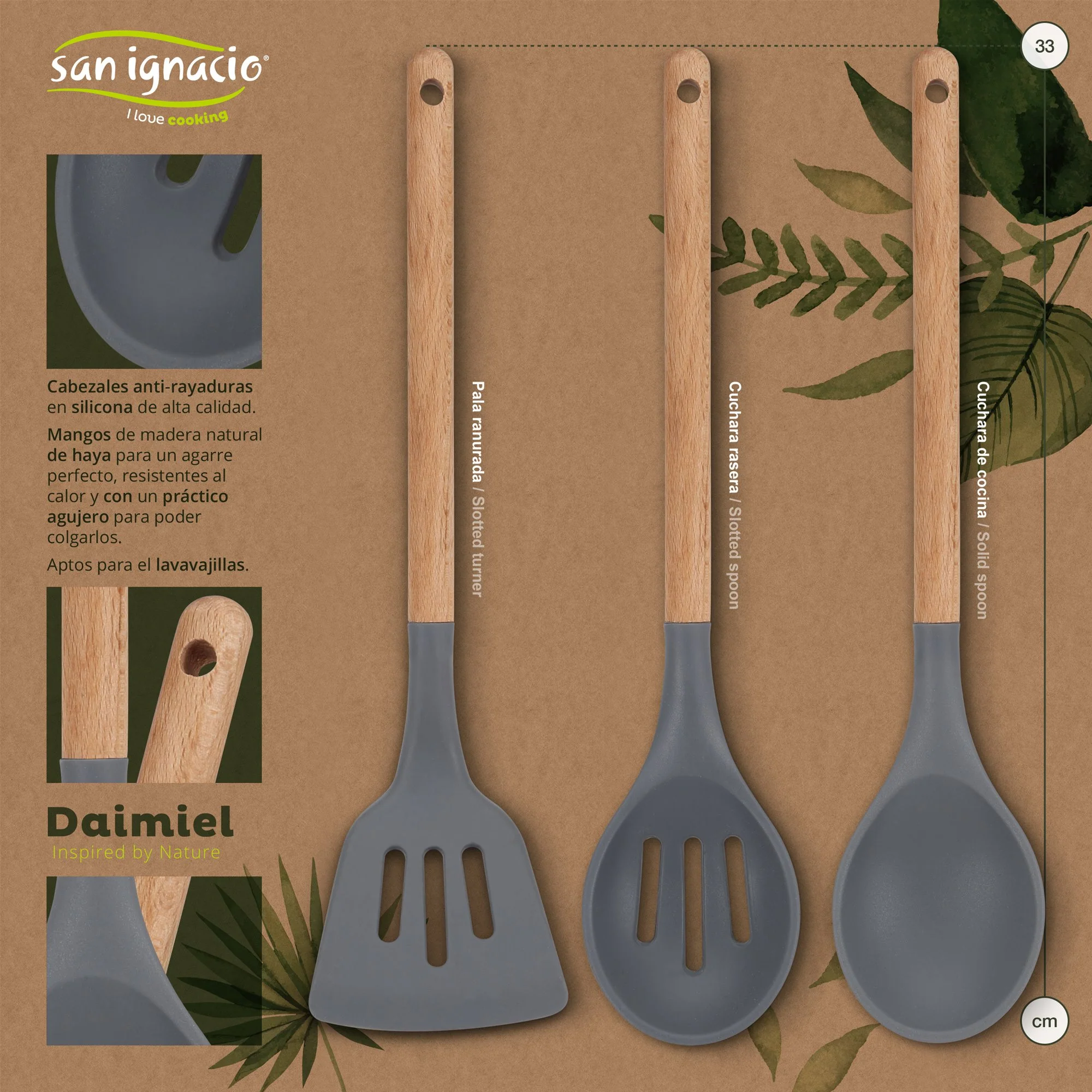 Set 3pc Sarten (16+20+24cm) Aluminio Prensado, Inducción, Azul Navy Paradise Con Set 3pc Utensilios De Cocina Silicona Madera - Image 5