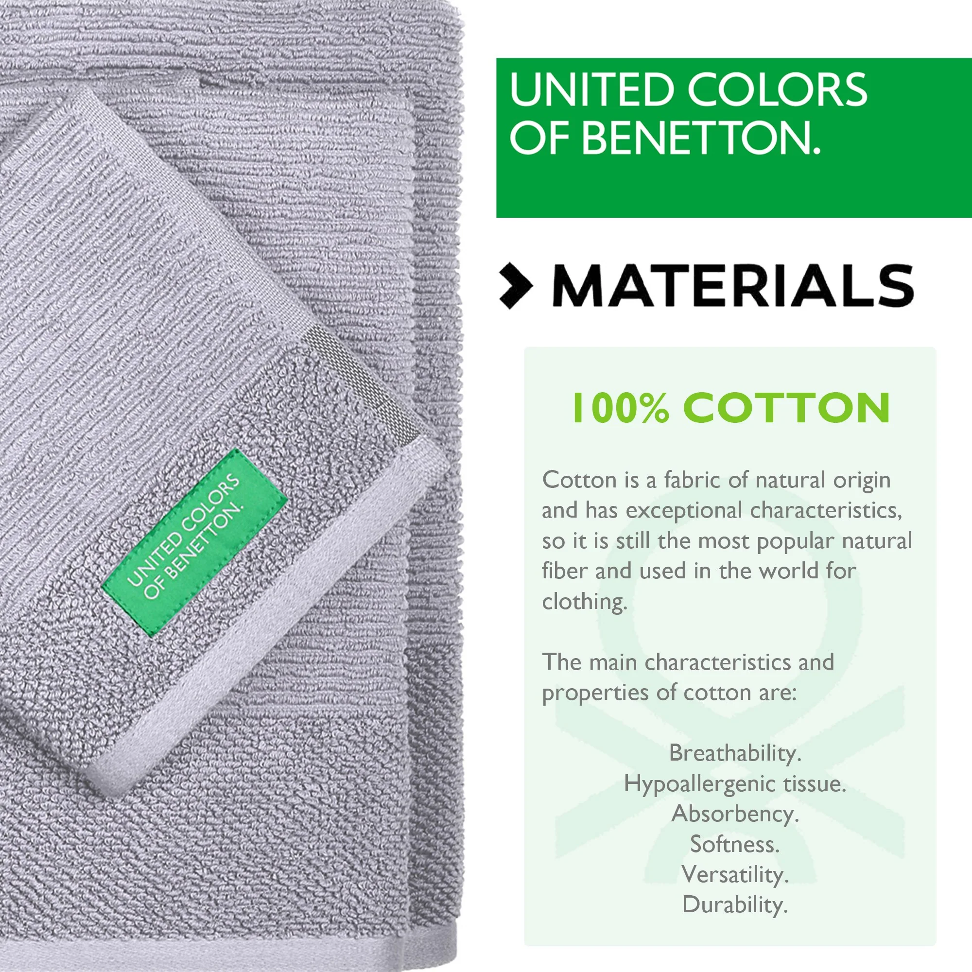 Set 3pcs Toallas De Baño (30x50+50x90+70x140cm) 450 Gsm 100%algodon Gris Casa Benetton - Image 3