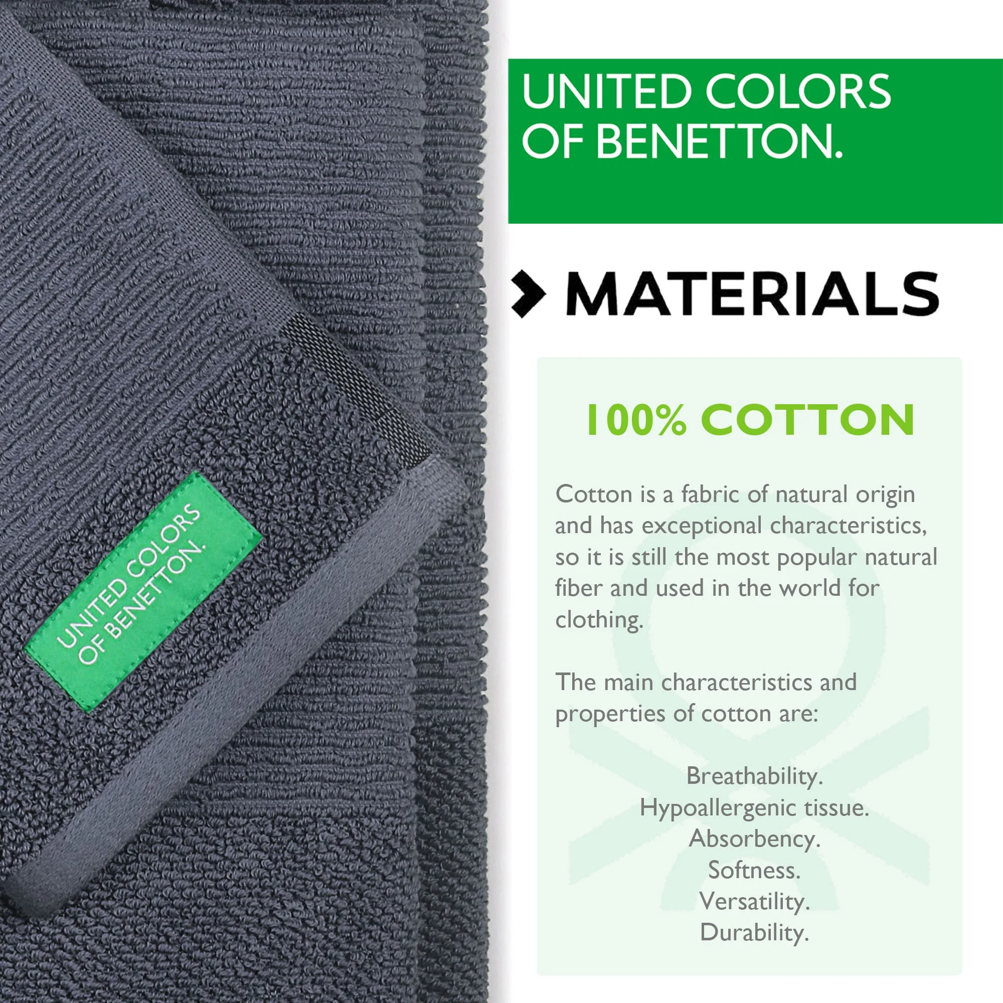 Set 3pcs Toallas De Baño (30x50+50x90+70x140cm) 450 Gsm 100%algodon Gris Oscuro Casa Benetton - Image 3