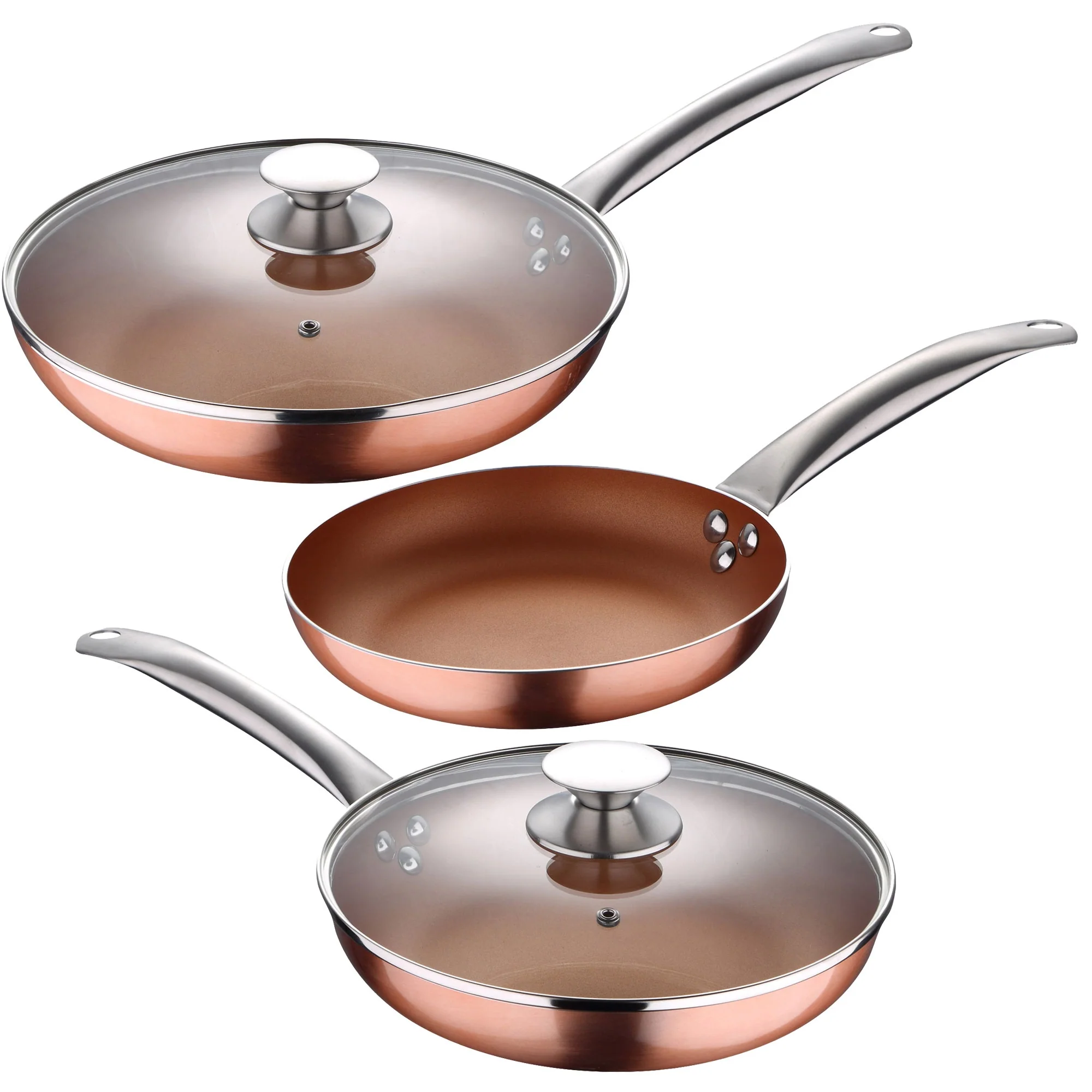 Set 5pc Sartenes Ø20ø24ø28 (con Tapa) Aluminio Prensado Inducción Optimum Copper