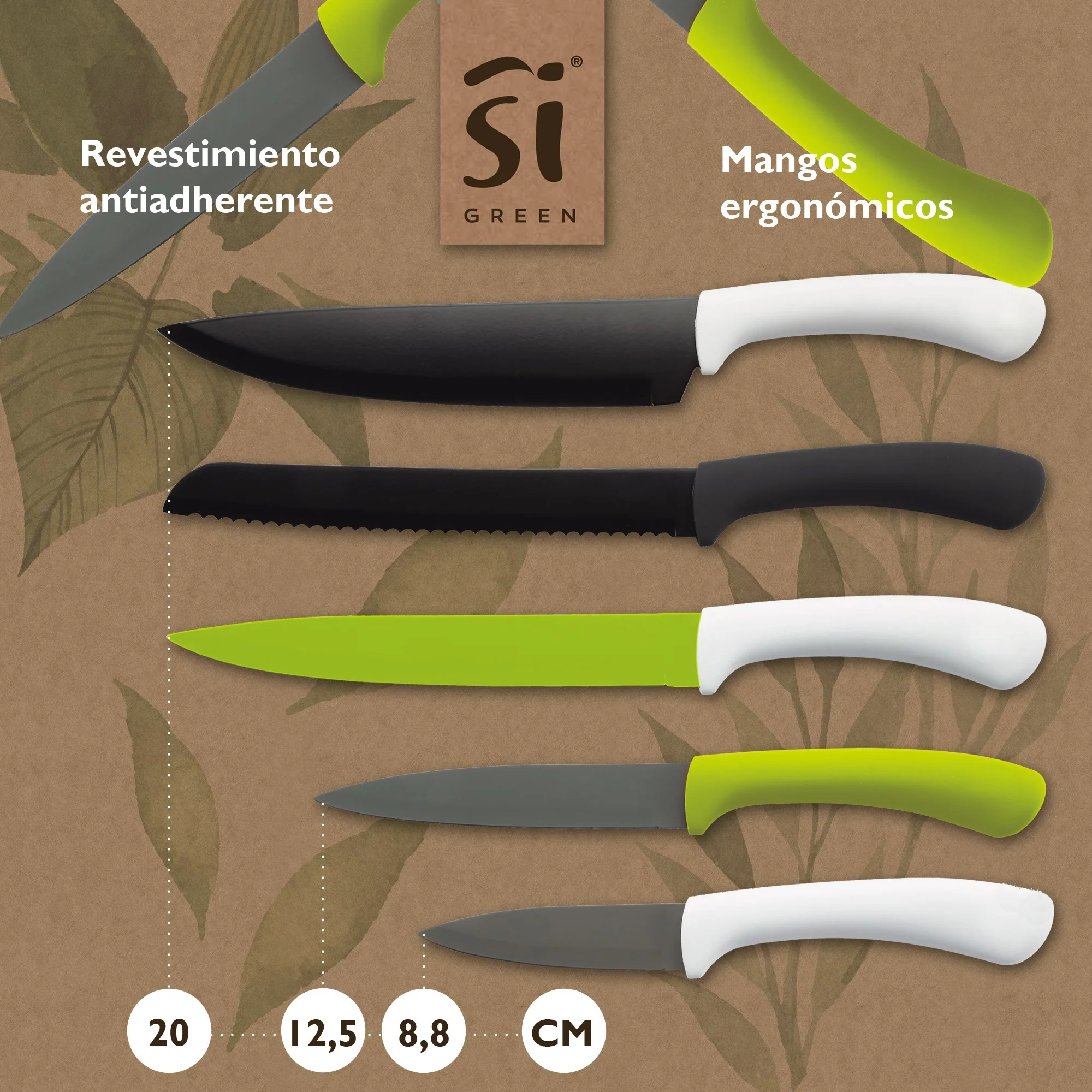 Set 5pcs Cuchillos, Acero Inoxidable, Green - Image 2