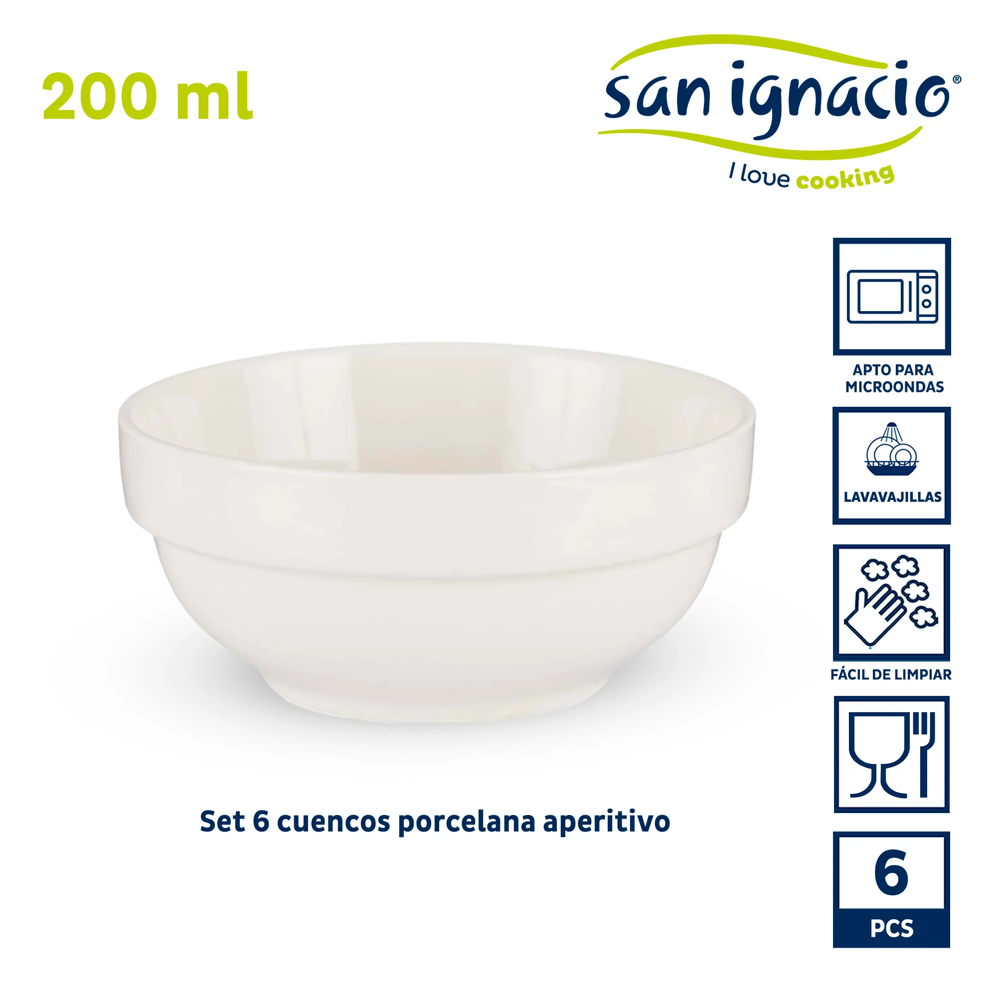Set 6 Cuencos Porcelana Blanca Aperitivo Colección Vessia - Image 2