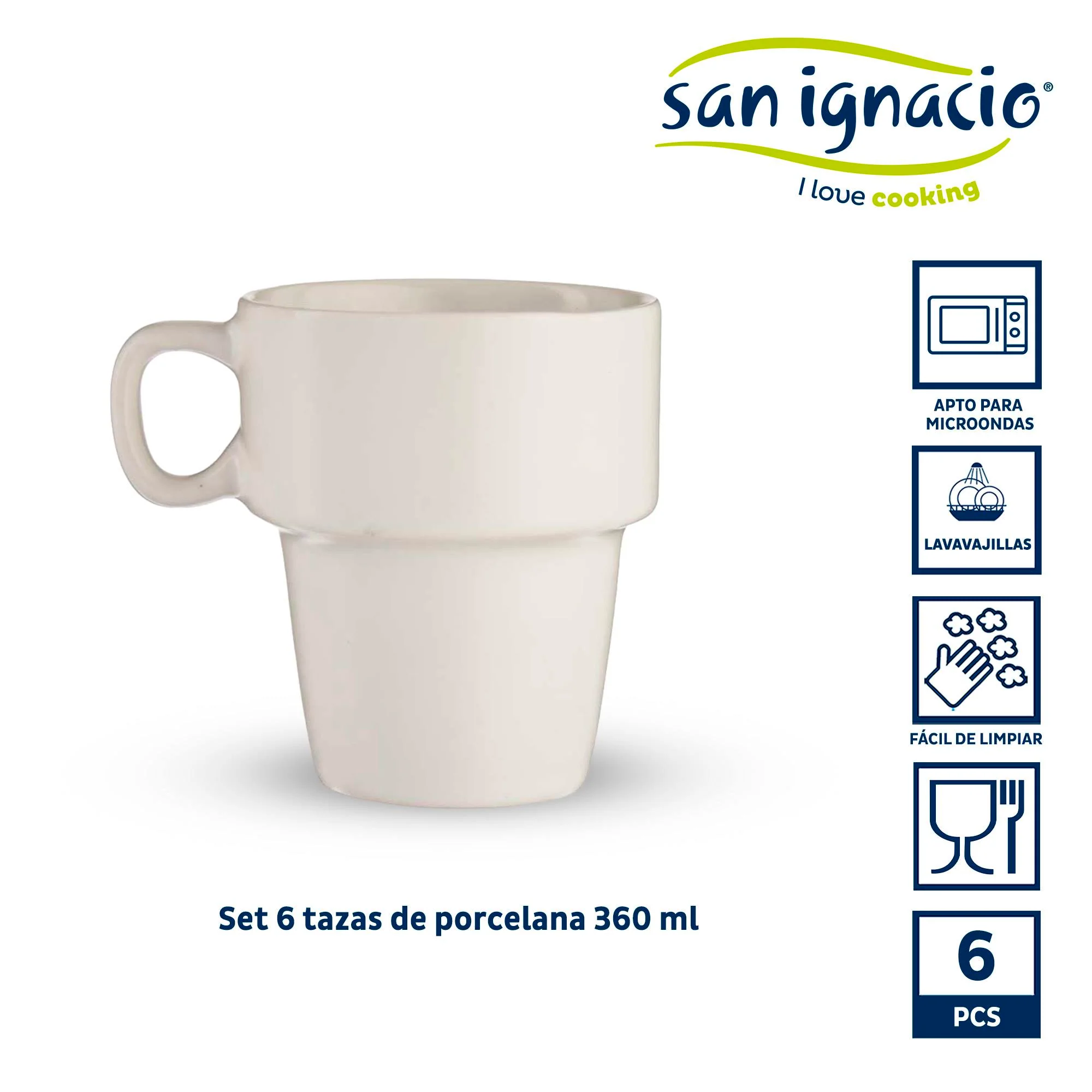 Set 6 Tazas Porcelana Apilable Blanco 36 Colección Vessia - Image 2