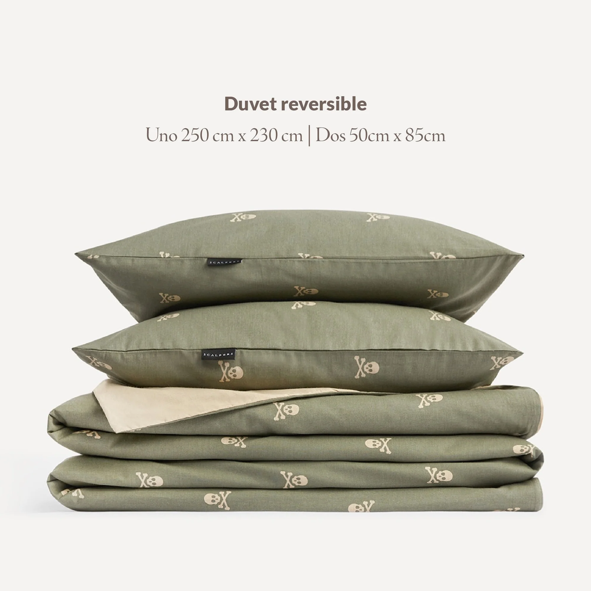 Set Cama (funda Nórdica 250x230cm + 2 Fundas Almohada 50x85cm) 100% Algodón 144tc Beige & Khakhi Calaveras Scalpers Home - Image 3