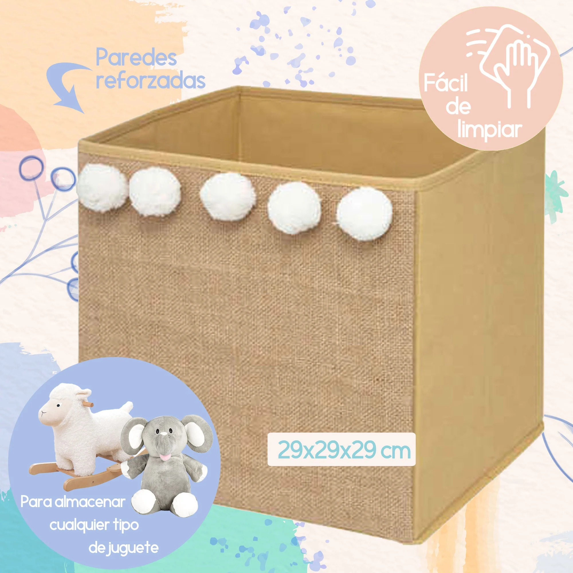 Set De 3 Cajas De Almacenamiento Infantil Con Pompones En Yute - 29 X 29 X 29 Cm - Image 2