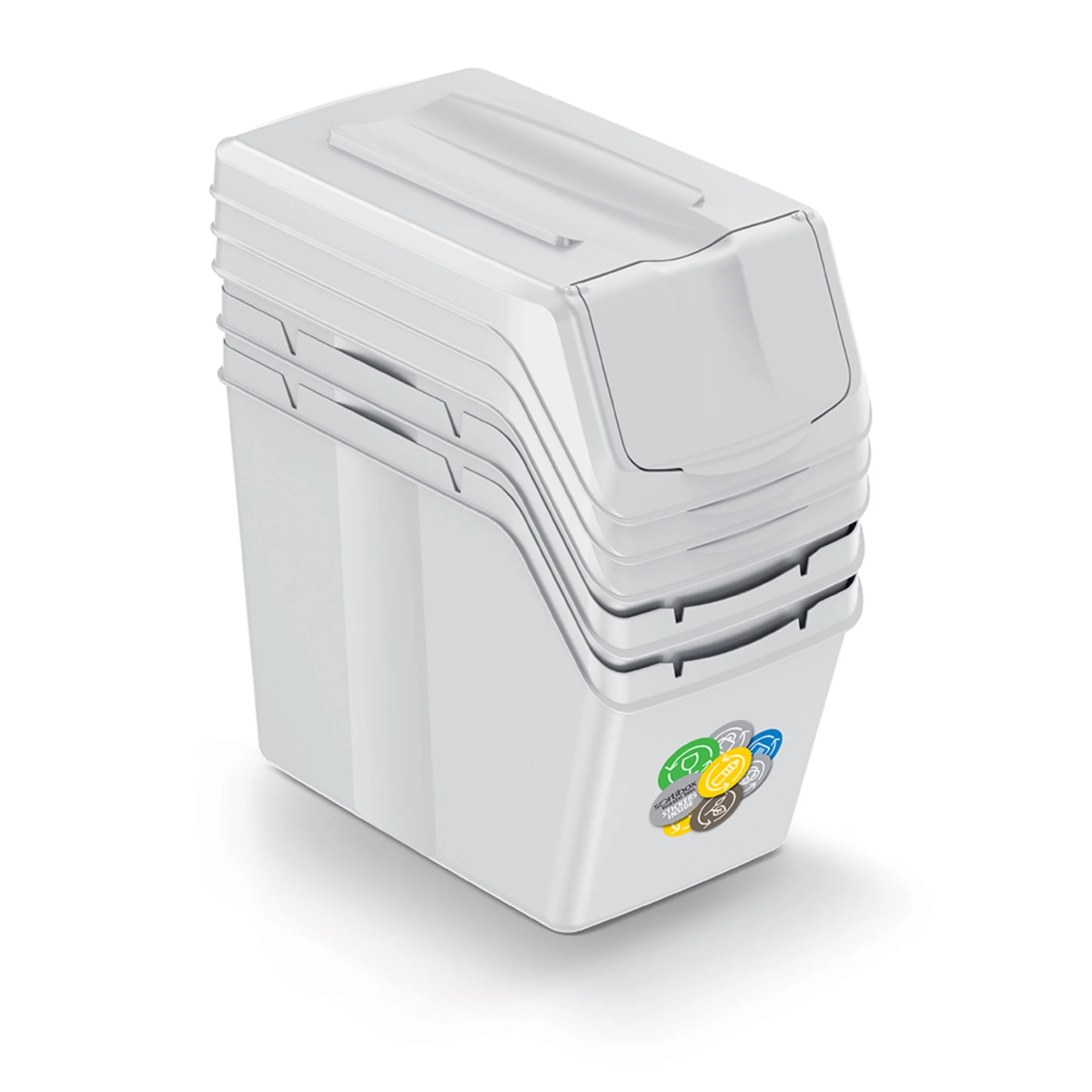 Set De 3 Cubos De Basura Keden Sortibox Para Reciclado, Blanco Roto, Volumen 3x20l - Image 3