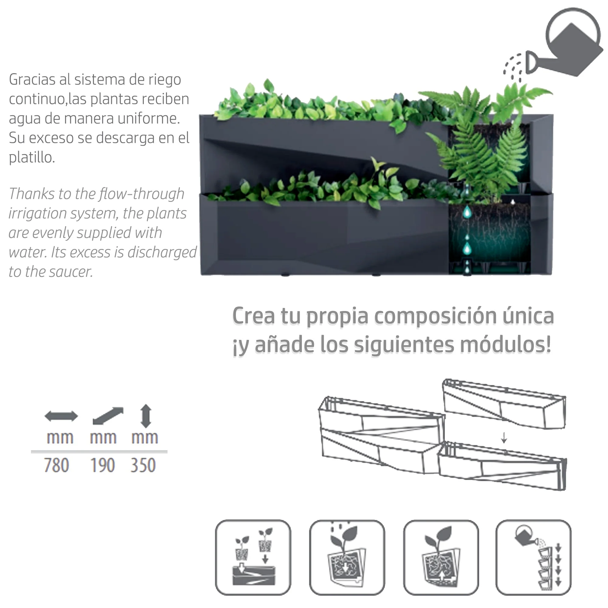 Set De 3 Herramientas De Jardín Cascade Garden Wall , Dimensiones (mm) 780x190x350, Color Antracita - Image 2