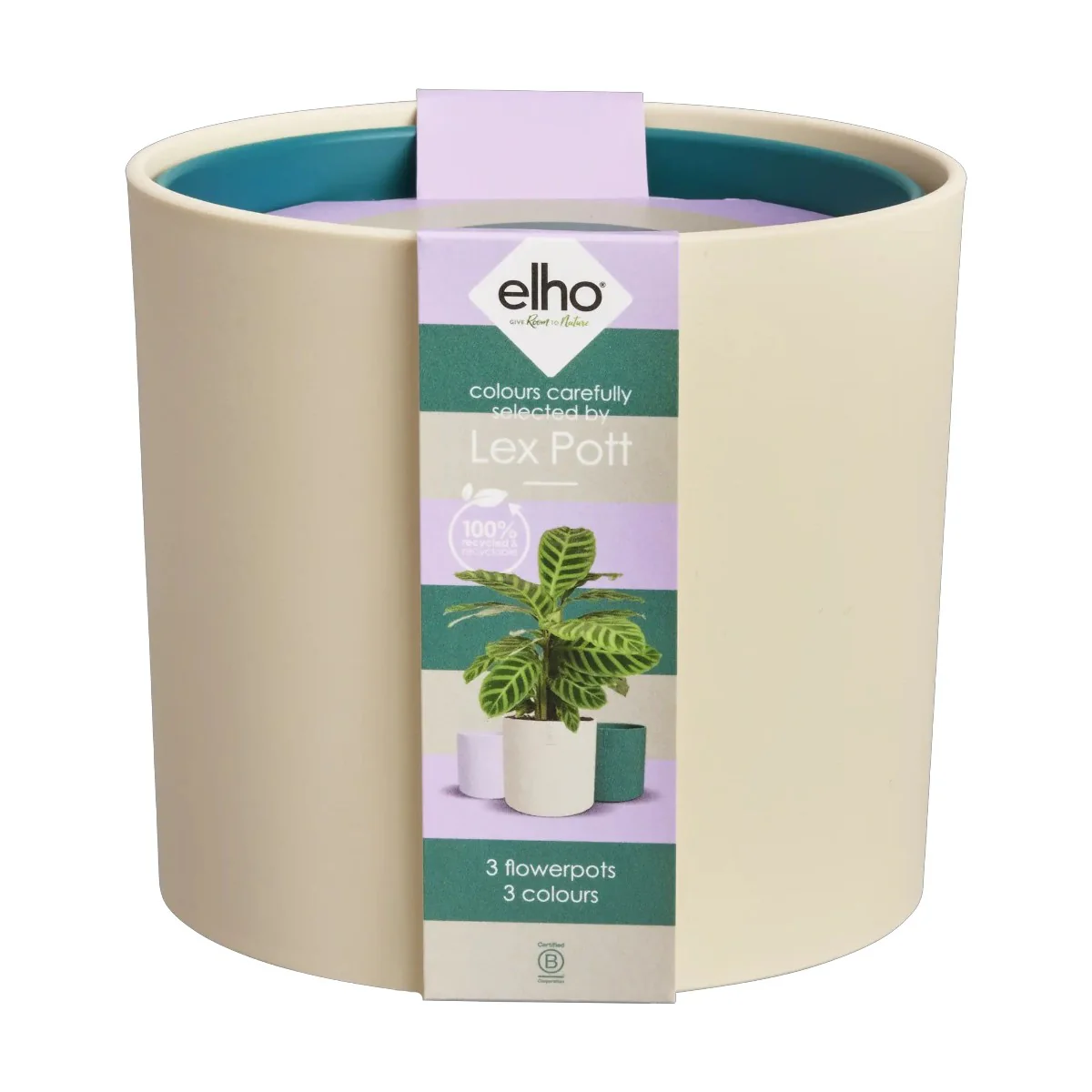 Lex Pott pack blanco, verde, violeta Elho 14cm 100% reciclado - Image 2