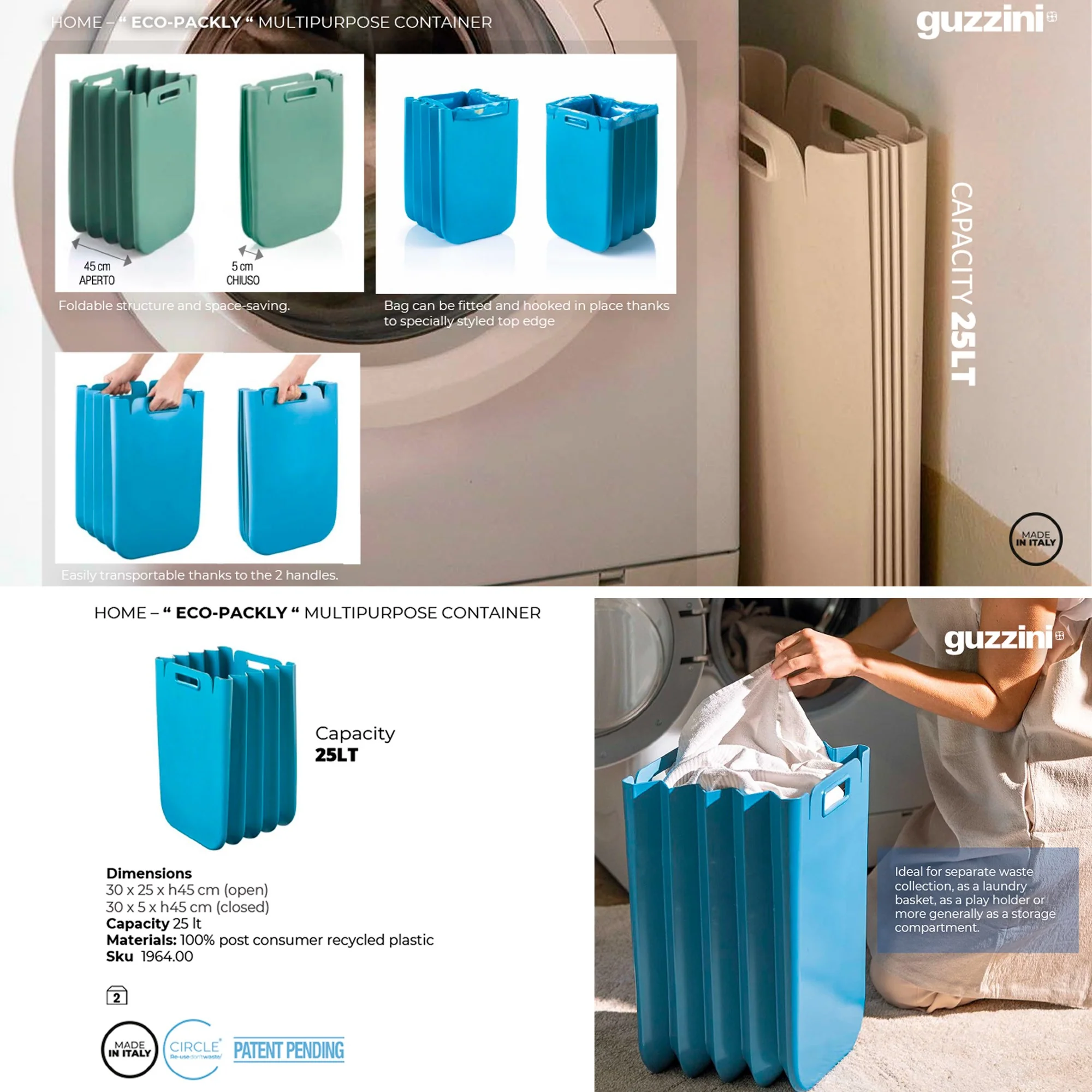 Set De 4x Contenedor Multiusos Plegable 25 Litros C/uno (100l Totales), En Plástico Reciclado, 45x30 Cms, En Color - Image 3