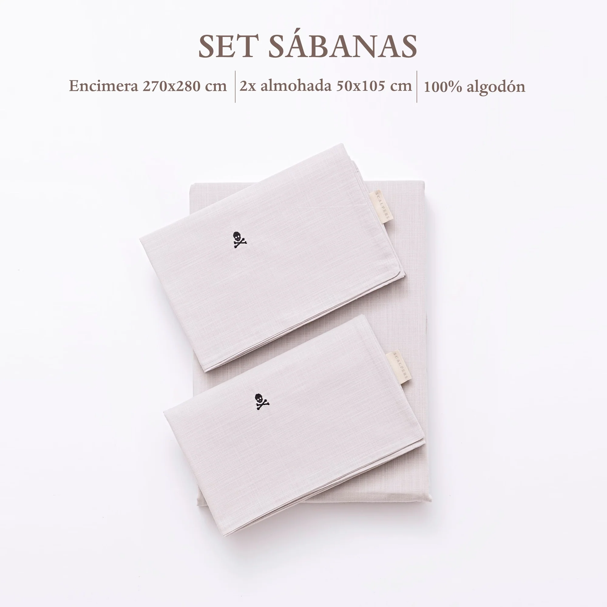 Set Sábanas Gris (encimera 270x280cm + 2 Fundas De Almohada 50x105cm) 100% Algodón Scalpers Home - Image 2