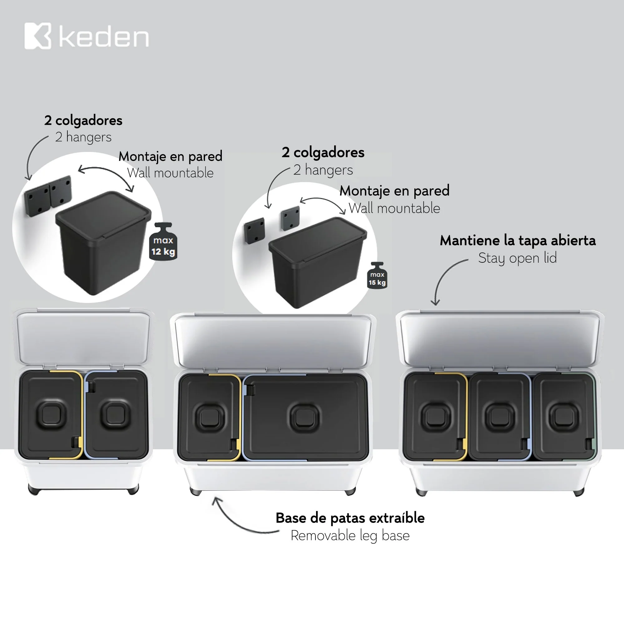 Sistema Clasificador De Reciclaje 3x10l Color Blanco Keden - Image 3