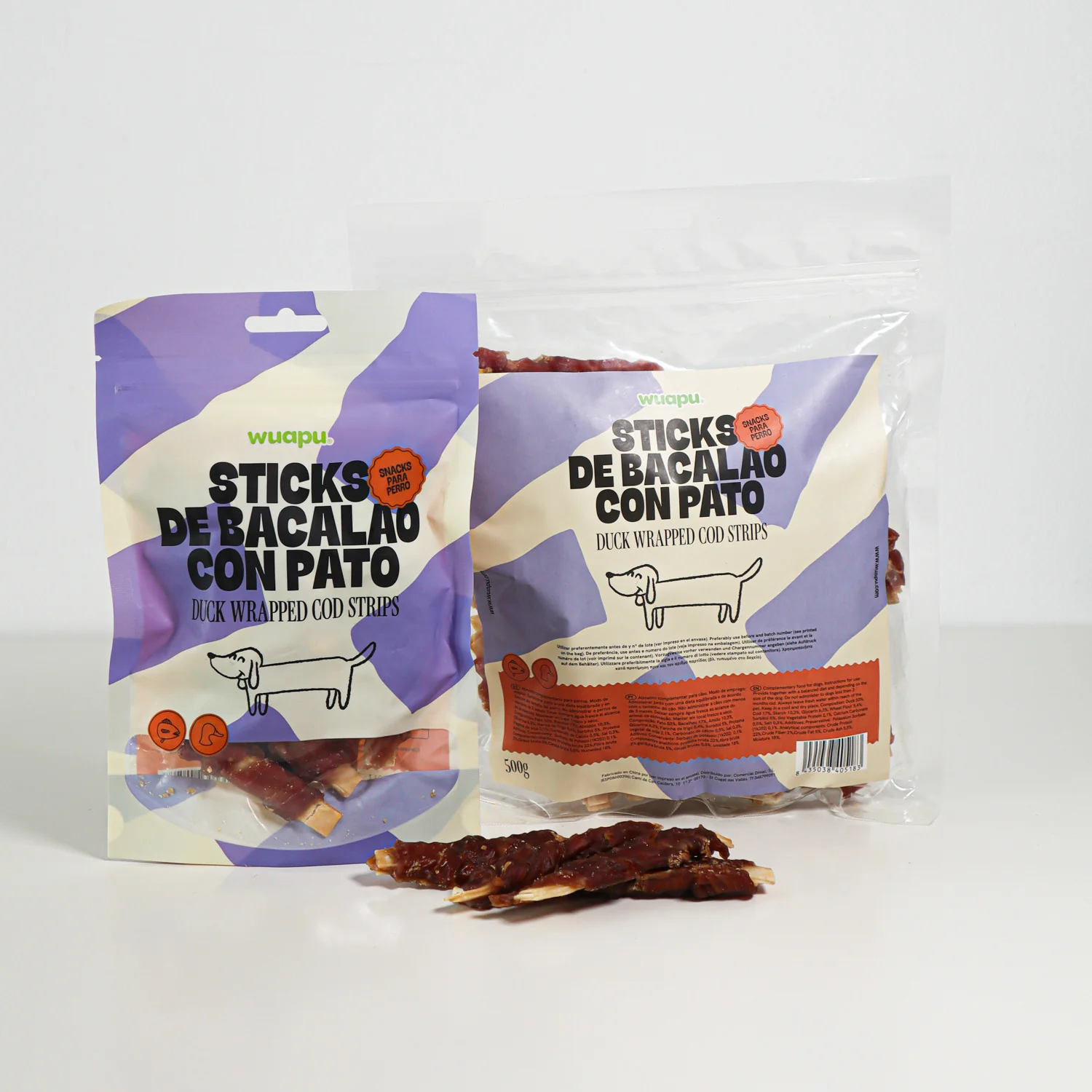 Snack Para Perro En Stick De Bacalao Con Pato Desecado Wuapu 500gr