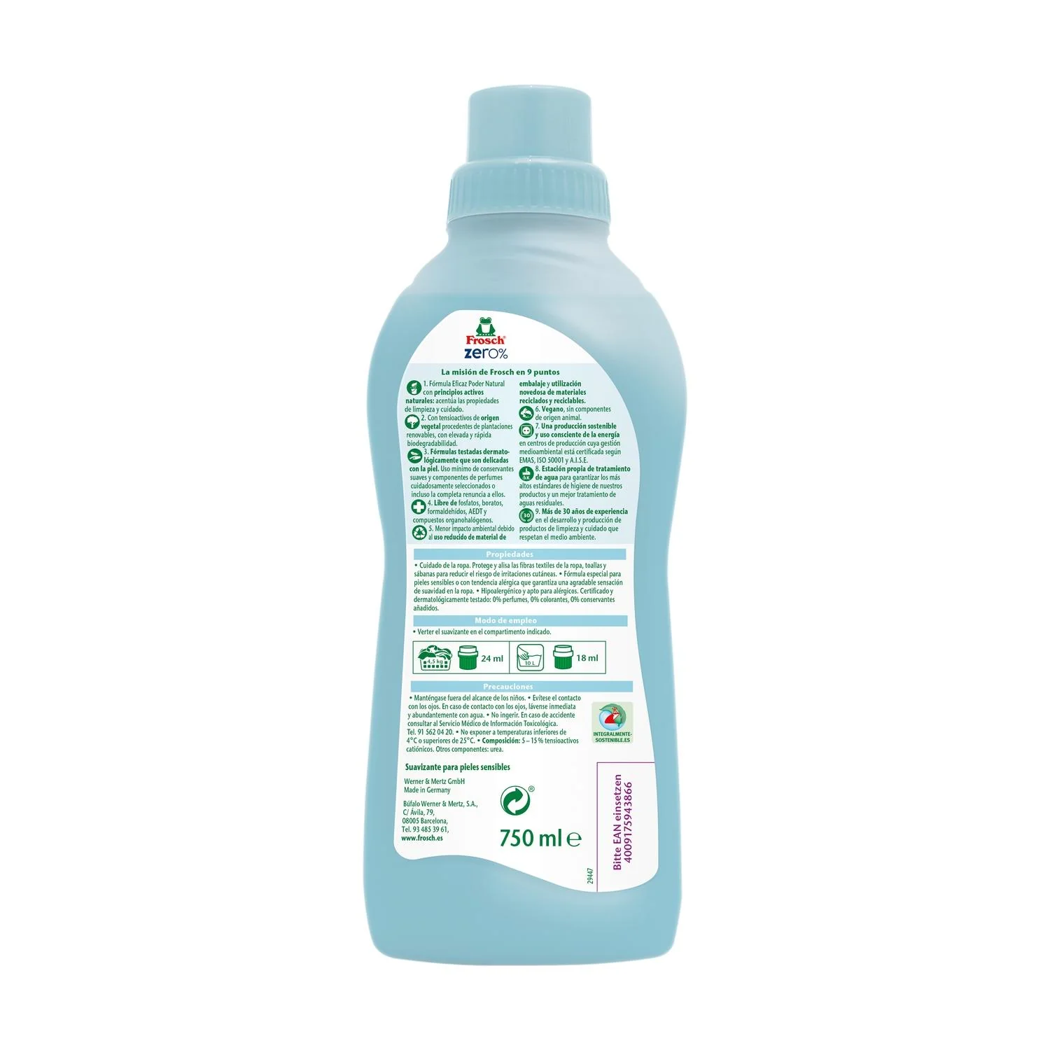 Suavizante pieles sensibles Frosch Zero 750 ml - Image 2